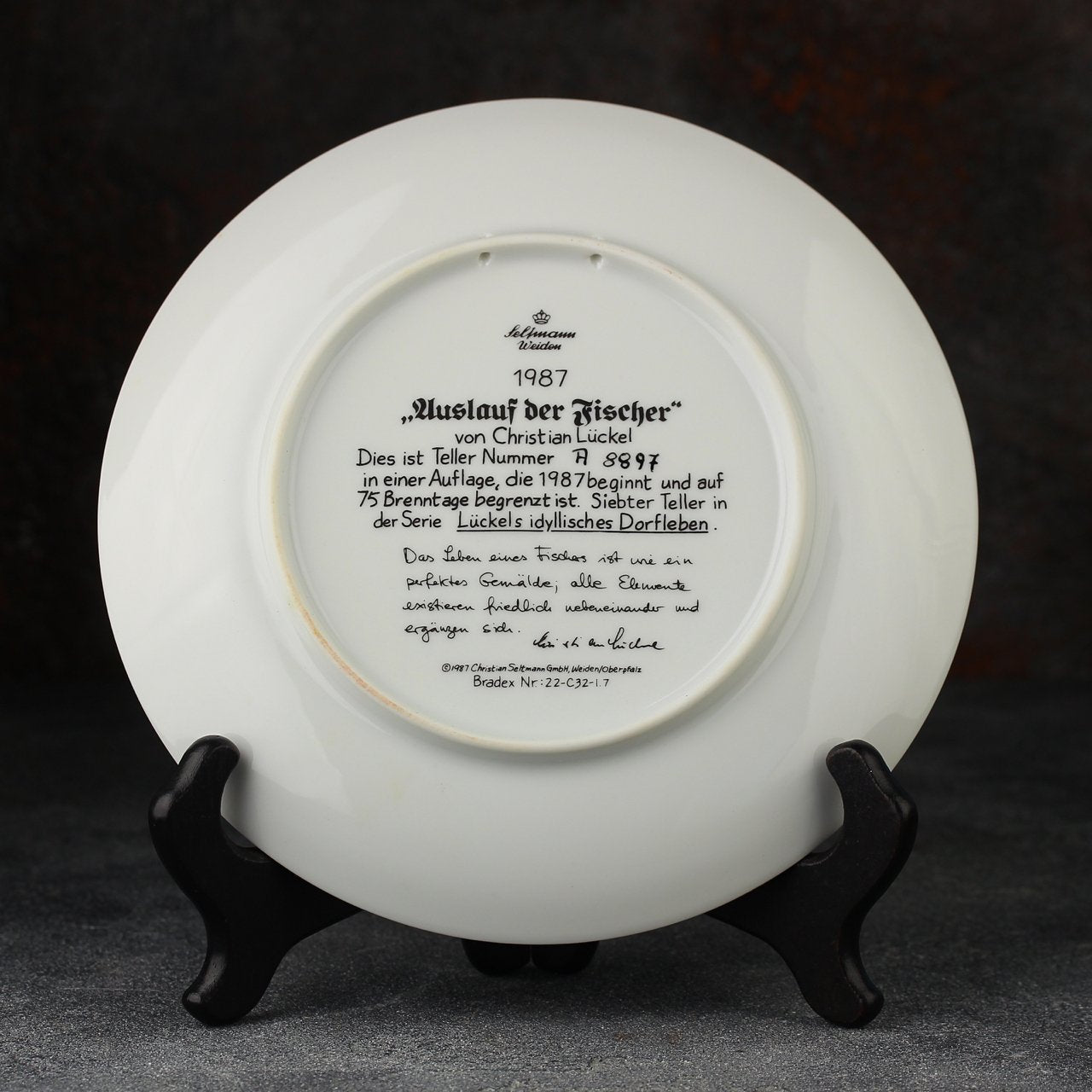 “The fishermen” Vintage 7” collector’s plate from Lückel’s Idyllic Village Life (Seltmann Weiden, 1987)