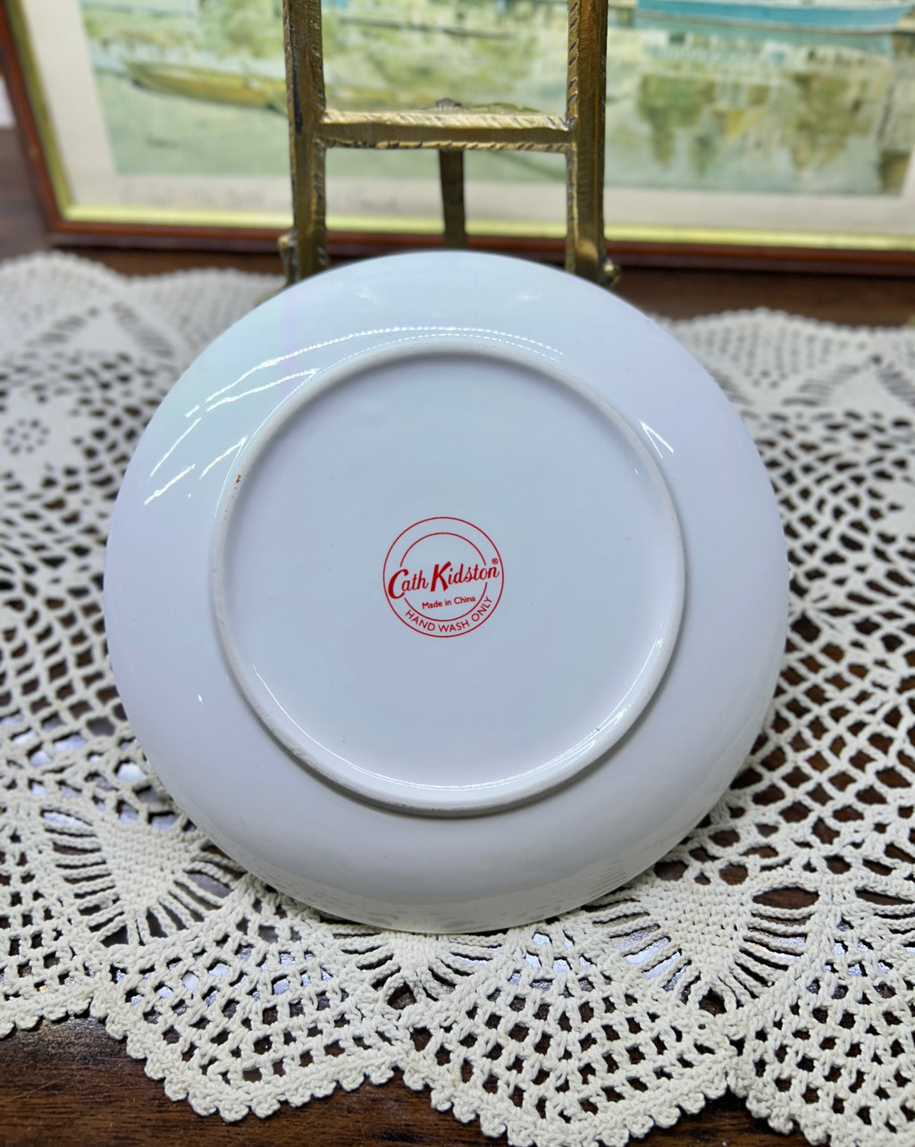 Vintage Cath Kidston swan-themed plate features a distinctive dark blue background with white clouds 7”