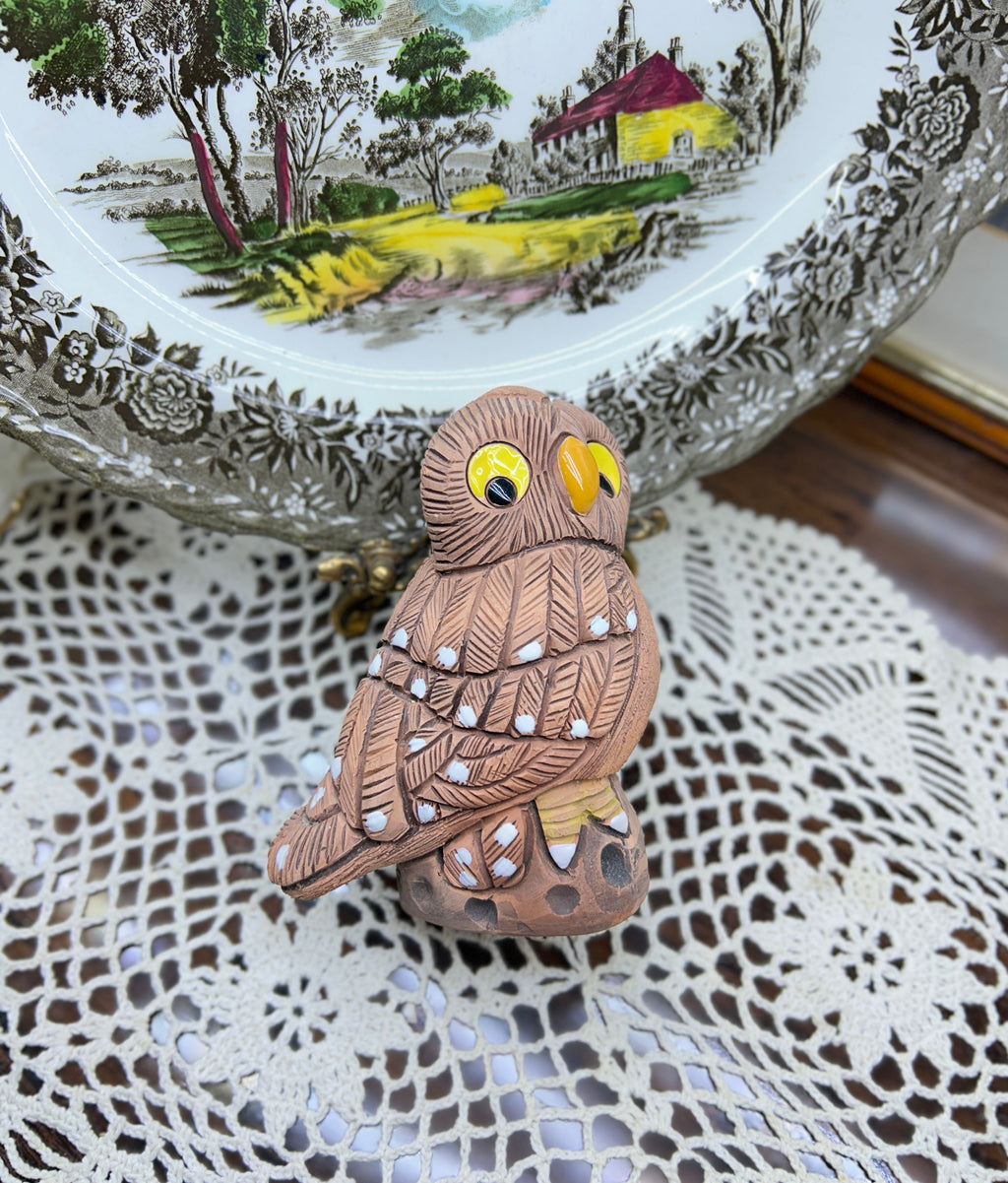 Vintage hand painted owl figurine 5”