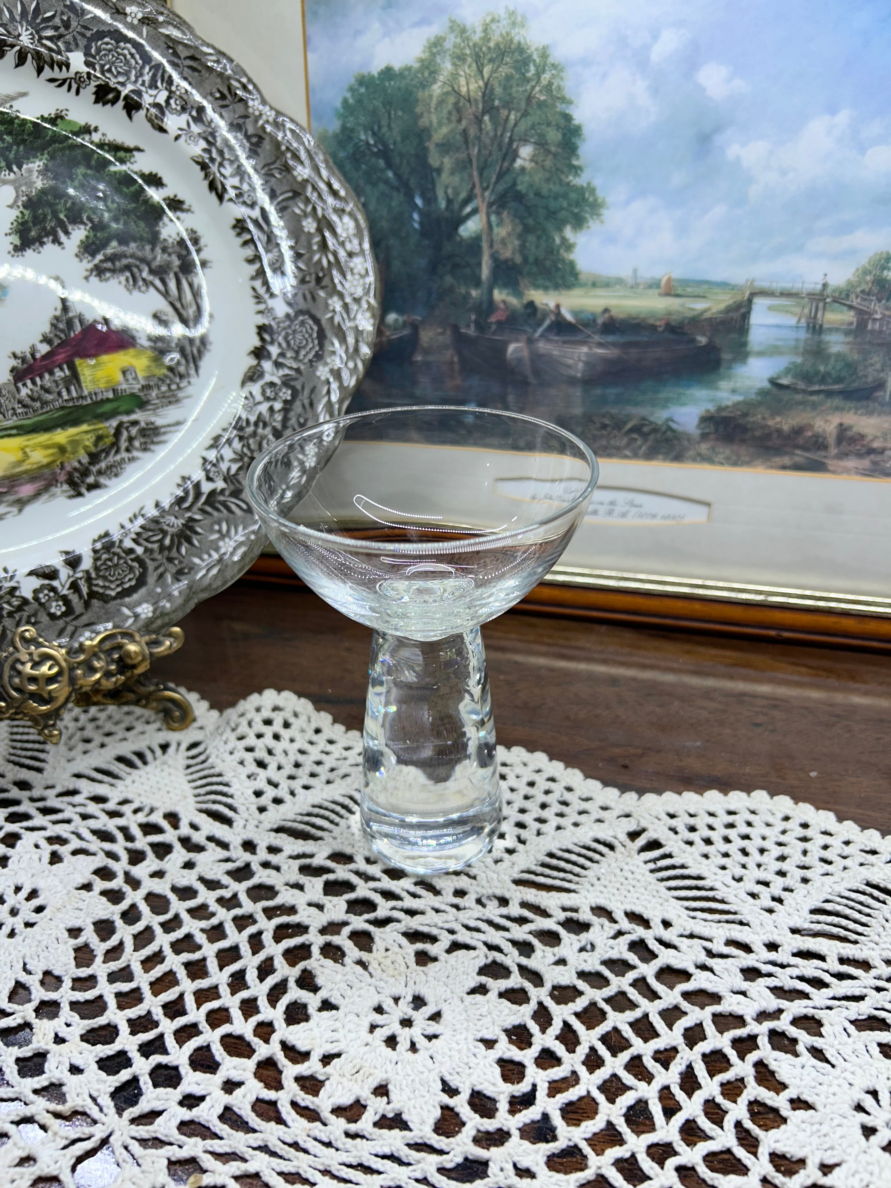 Clear hand-blown glass floating candle holder