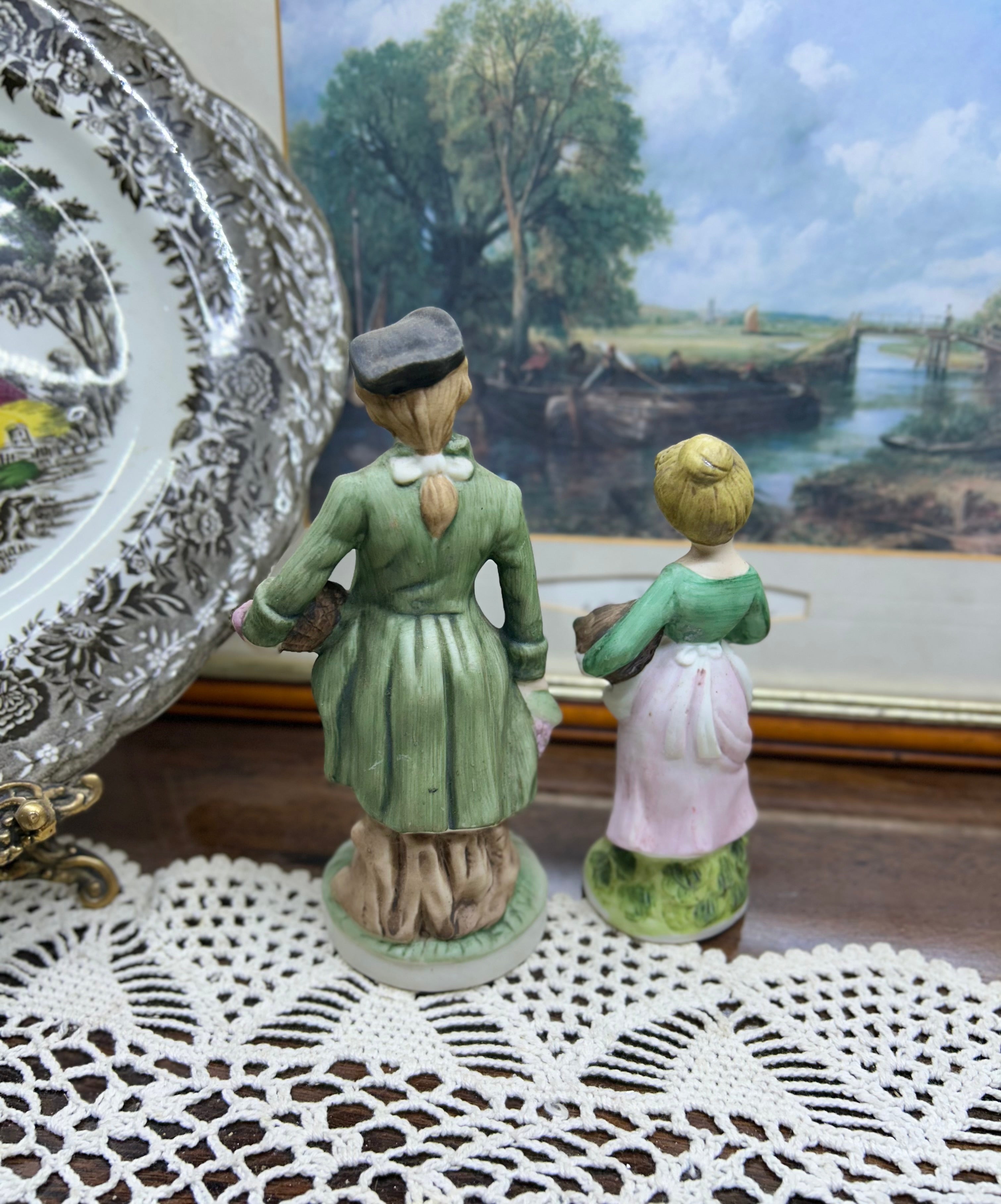 Vintage handpainted bisque porcelain couple figurines