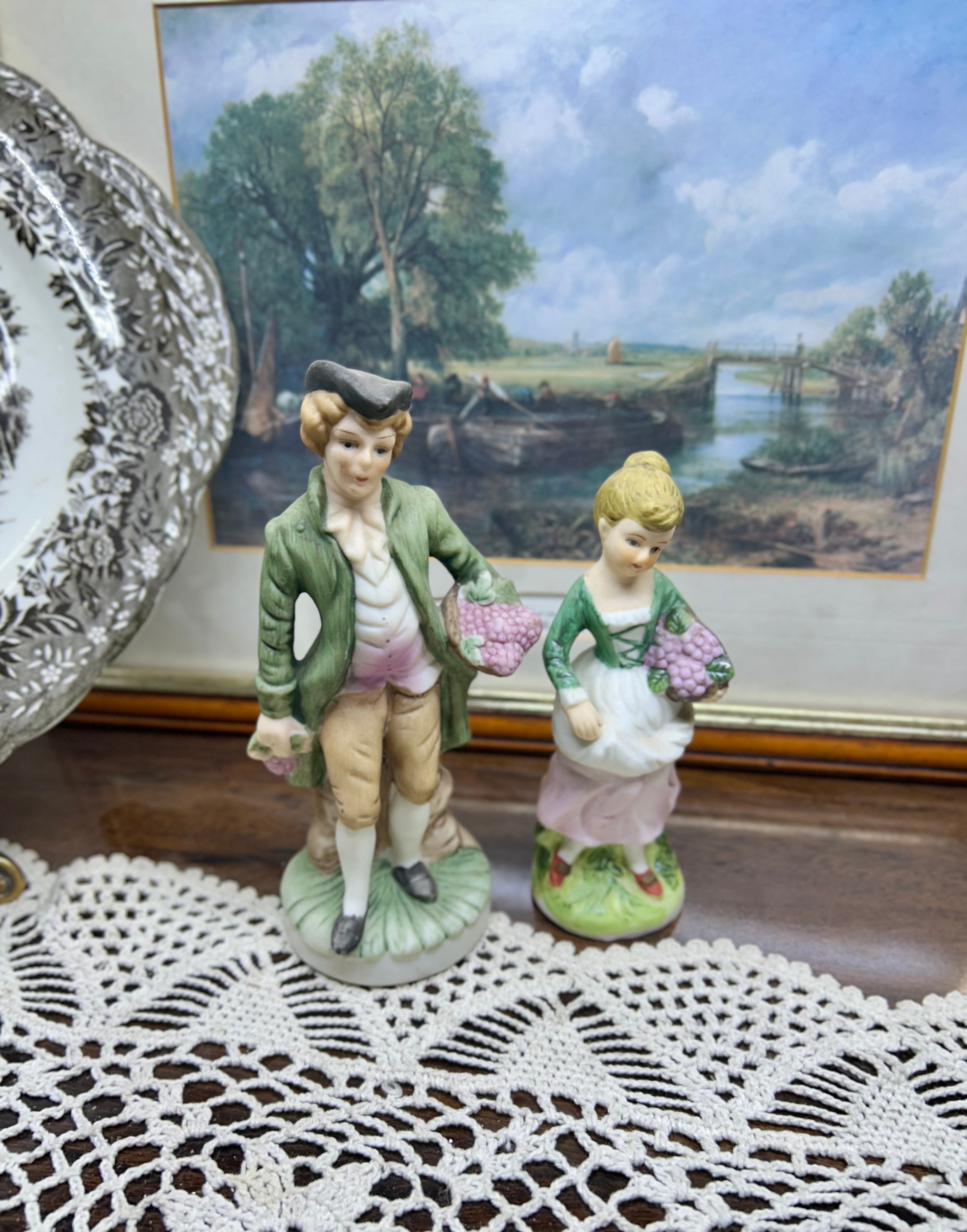 Vintage handpainted bisque porcelain couple figurines