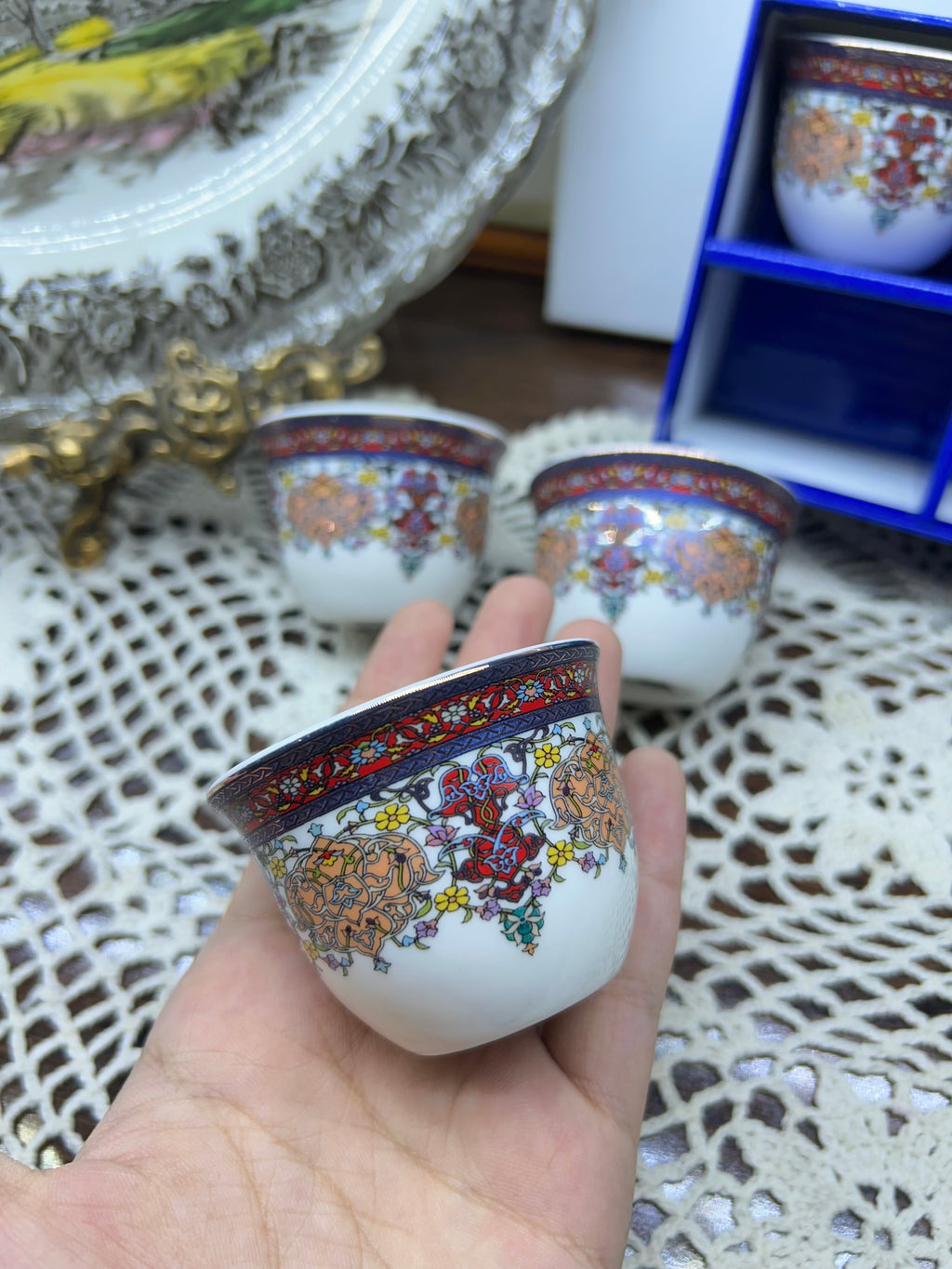 Dukkani Istanbul porcelain coffee cups featuring intricate colorful patterns — Set of 6