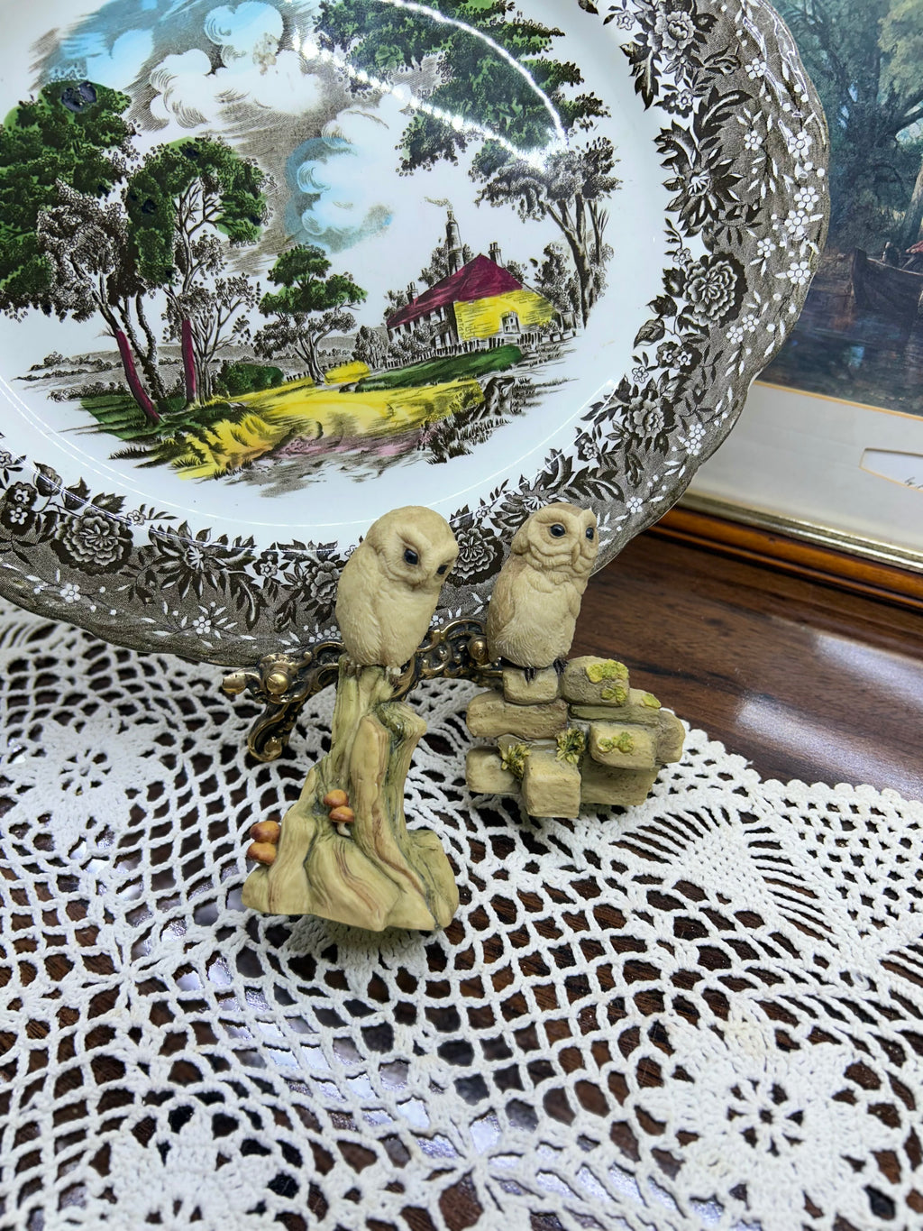 Vintage handpainted owl figurines