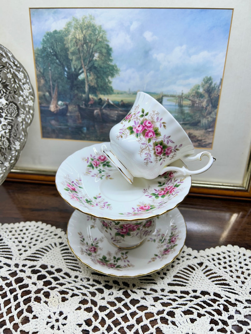 Royal Albert “Lavender Rose” tea cup and saucer set, made of fine bone china in England