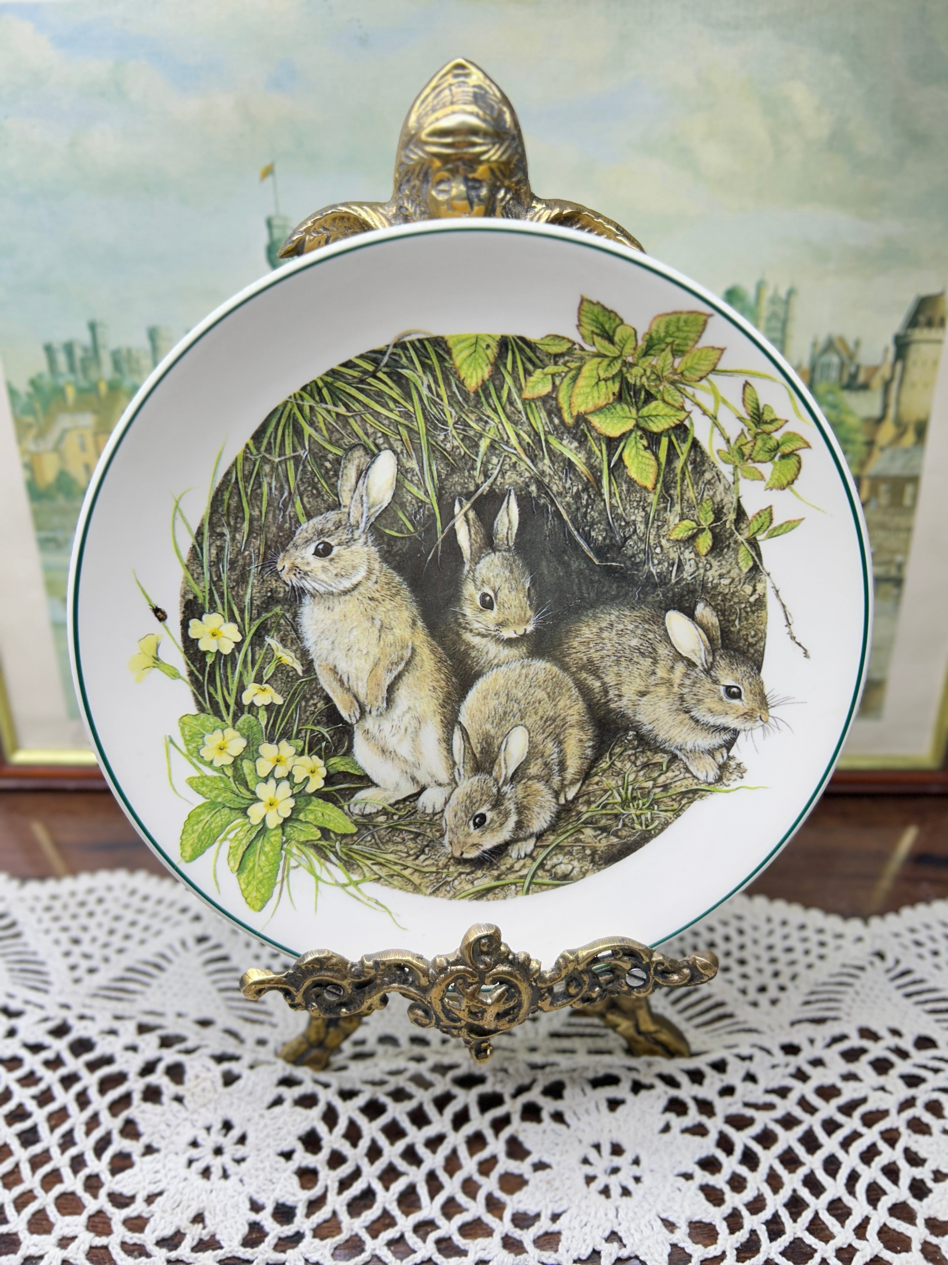 Wedgwood collector wall plate “rabbits in a burrow” from the Baby Animal Collection 7”