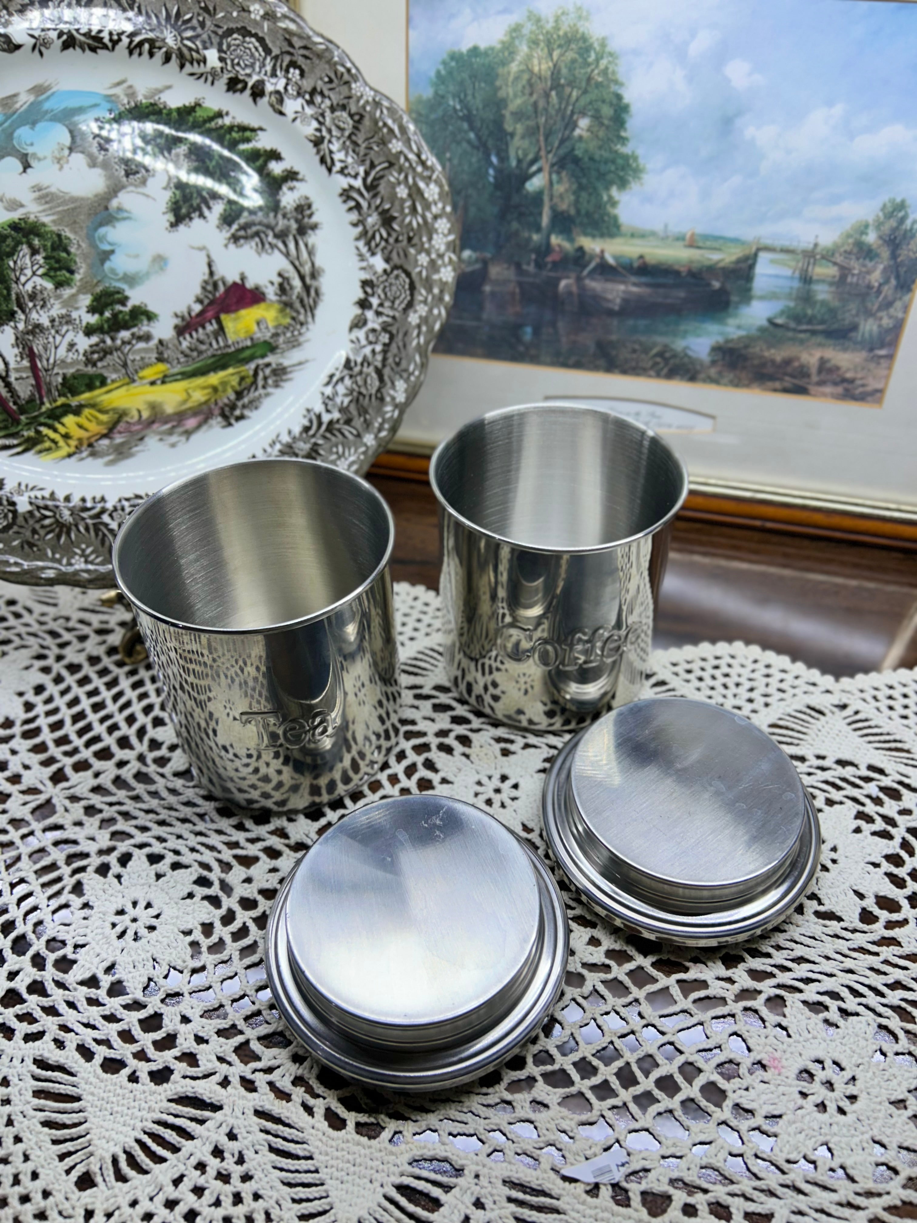 Classic stainless steel storage set including tea & coffee canisters — Set of 2