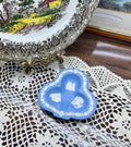 Vintage Wedgwood Jasperware club-shaped pin dish — featuring white classical reliefs on a blue background