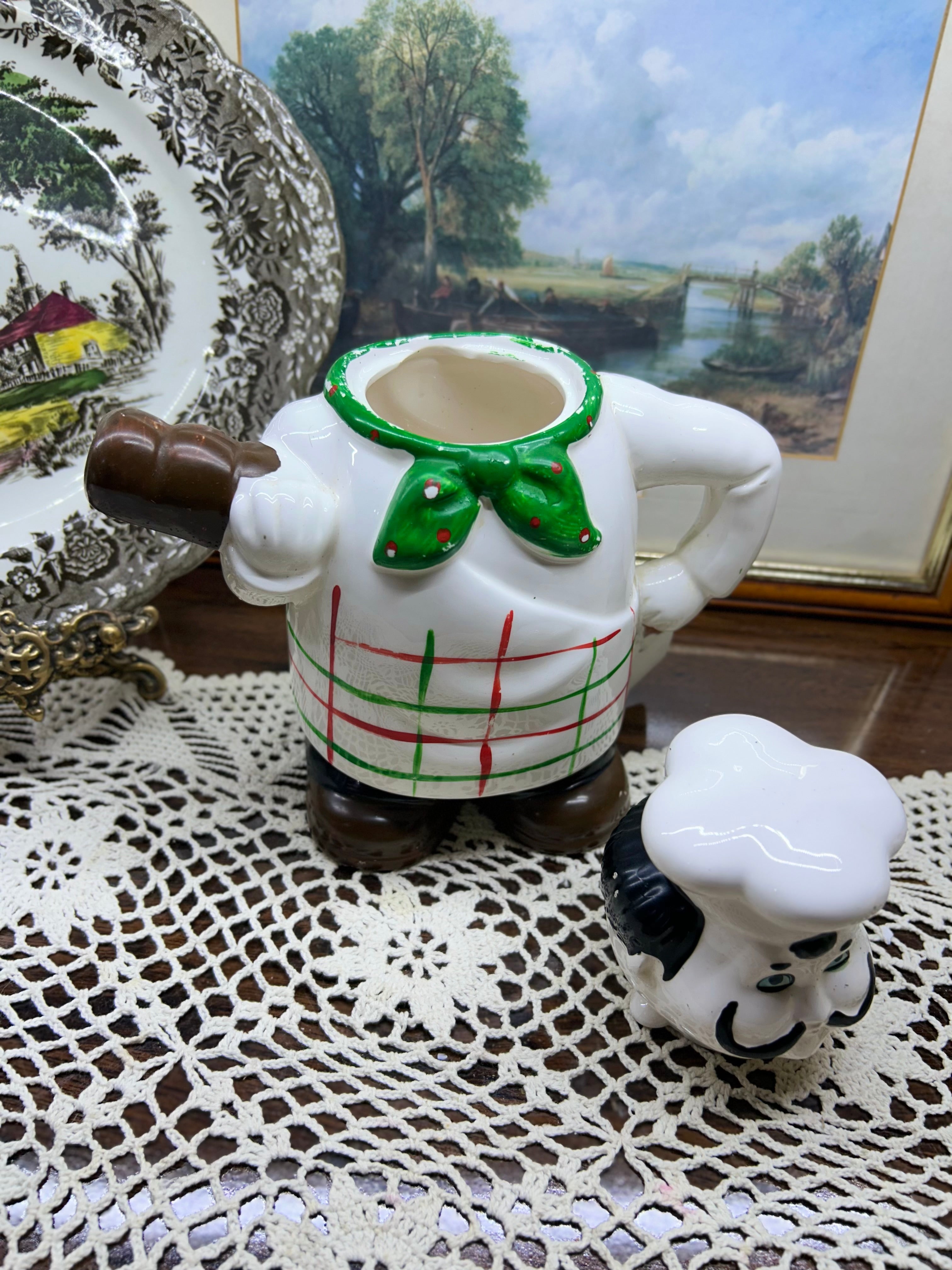 vintage ceramic chef figural teapot
