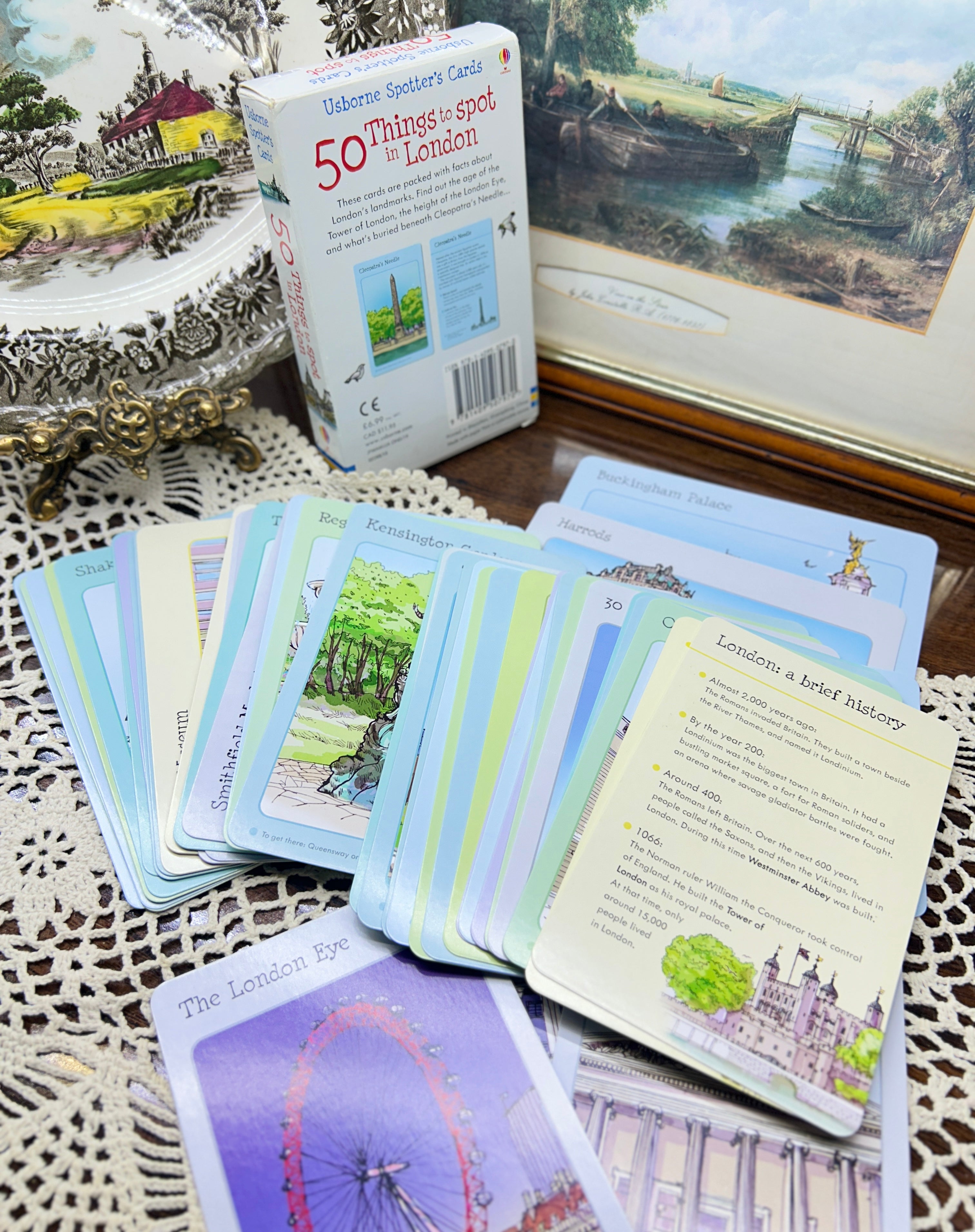 50 things to spot in London activity card deck by Usborne Publishing, written by Rob Lloyd Jones — boxed