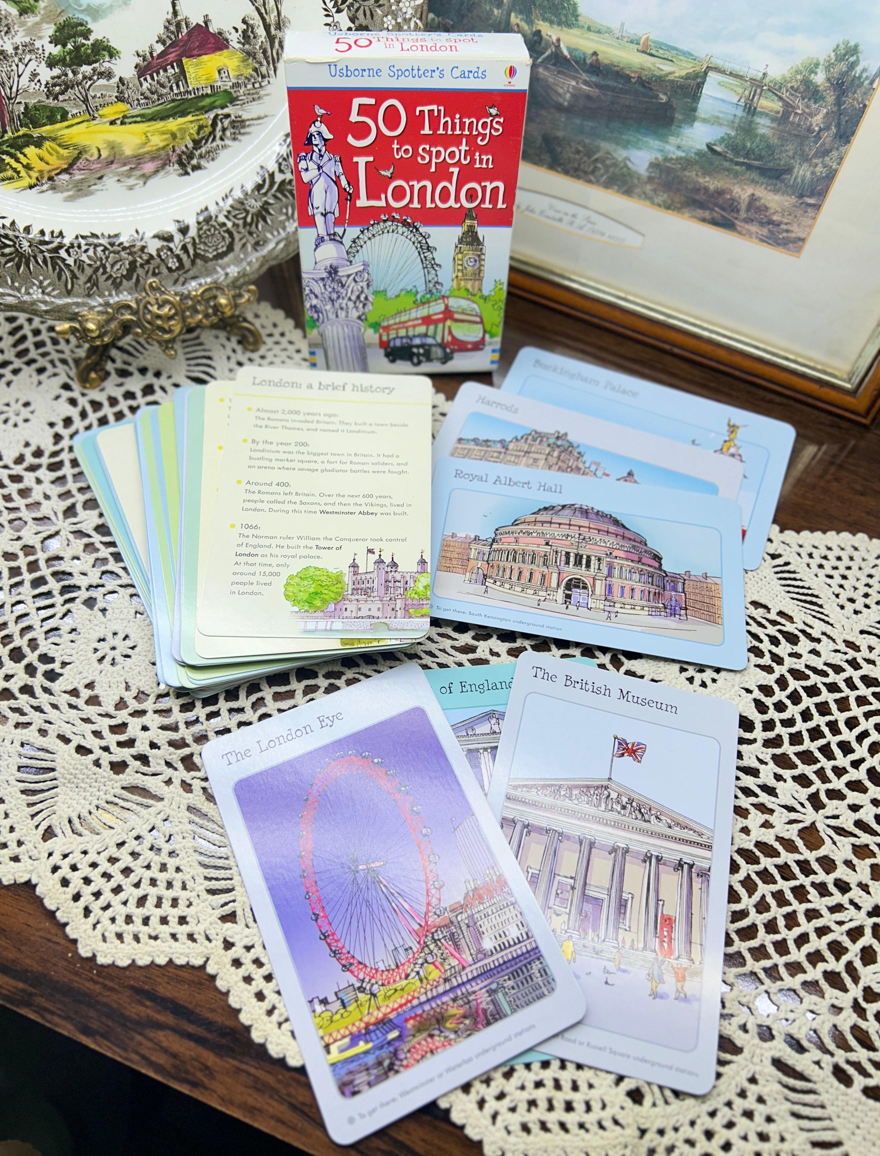 50 things to spot in London activity card deck by Usborne Publishing, written by Rob Lloyd Jones — boxed
