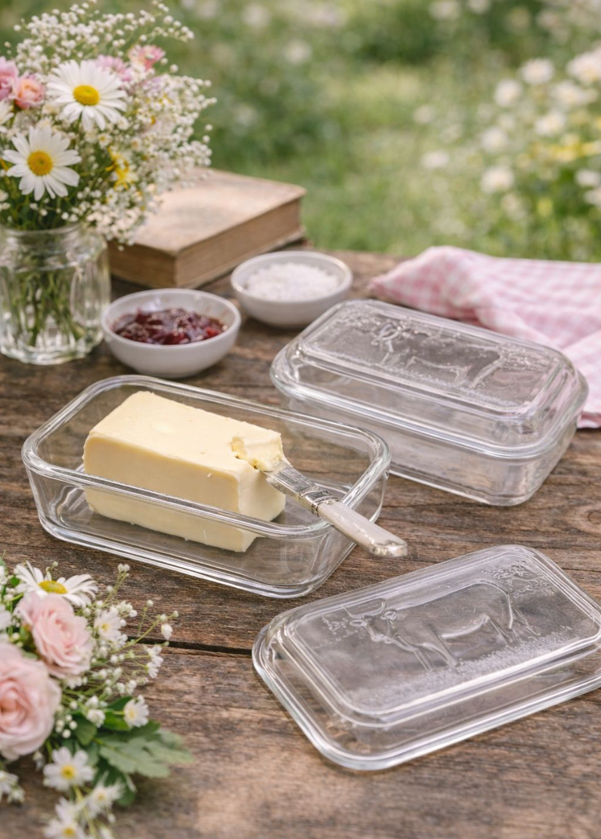 vintage FRENCH GLASSWARE Arcoroc tempered glass cow butter dishes