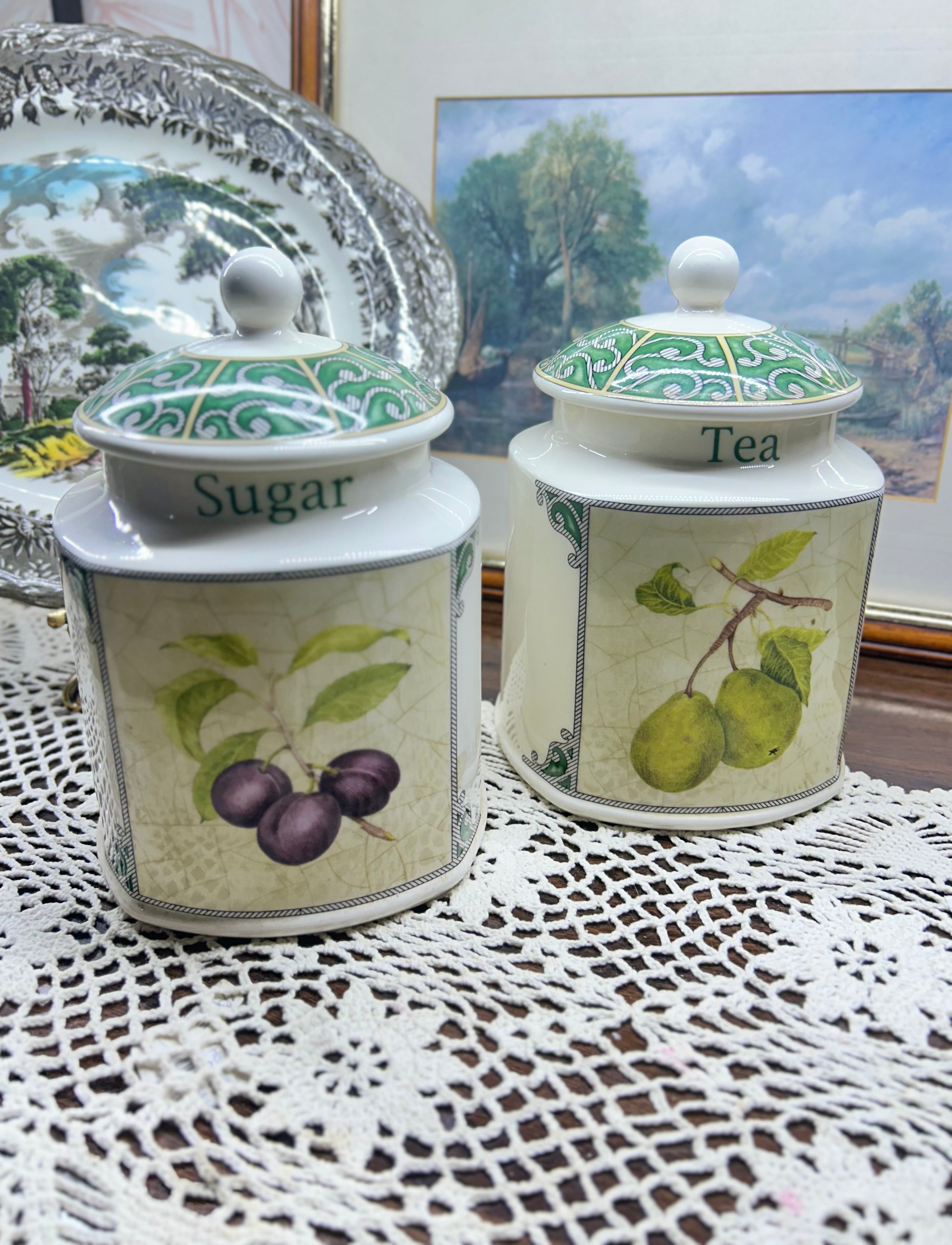 Arthur Wood England "Orchard Fruit" collectible kitchen storage jars — Set of 2 England