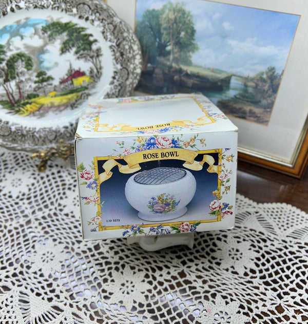 Vintage floral porcelain ROSE BOWL with etched floral motifs