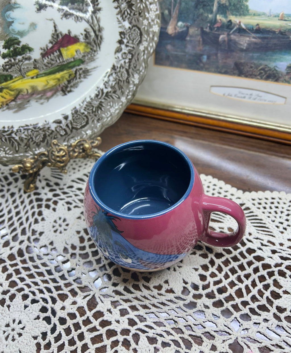 Disney Winnie the Pooh Eeyore barrel-shaped mug with a dark blue interior