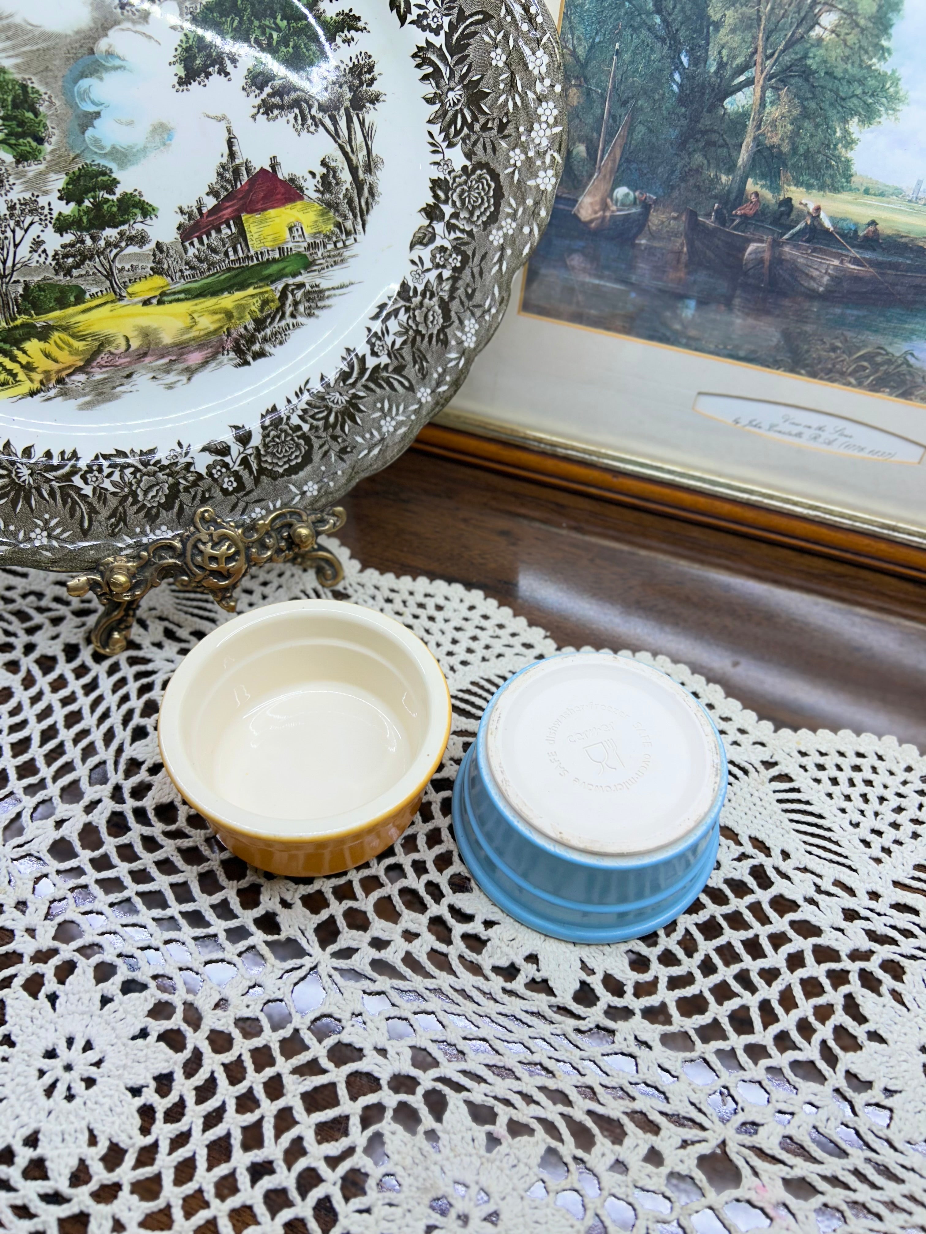 Vintage Cermer stoneware ramekins French baking dishes — SET OF 2