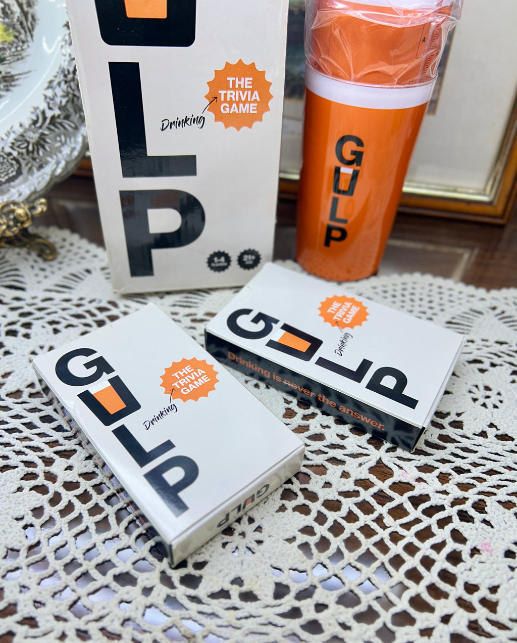 Gulp Trivia Game by Marektoy, a drinking game for 1-4 players — boxed