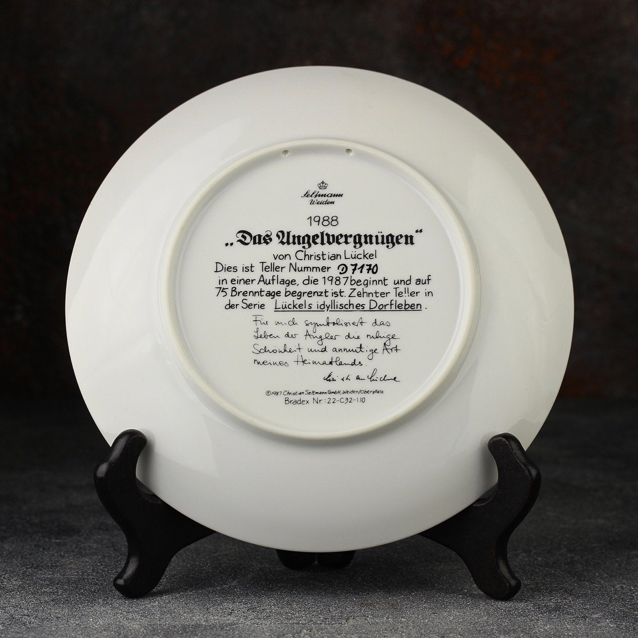 “The Angler's Pleasure” Vintage 7” collector’s plate from Lückel’s Idyllic Village Life (Seltmann Weiden, 1987)