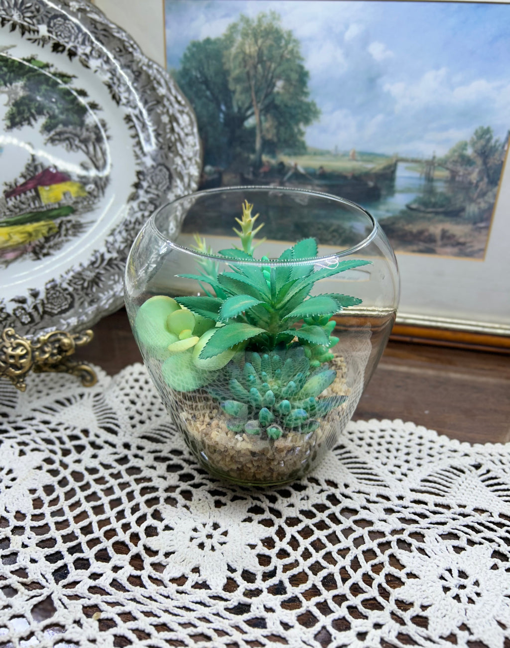 Assorted succulent glass terrarium