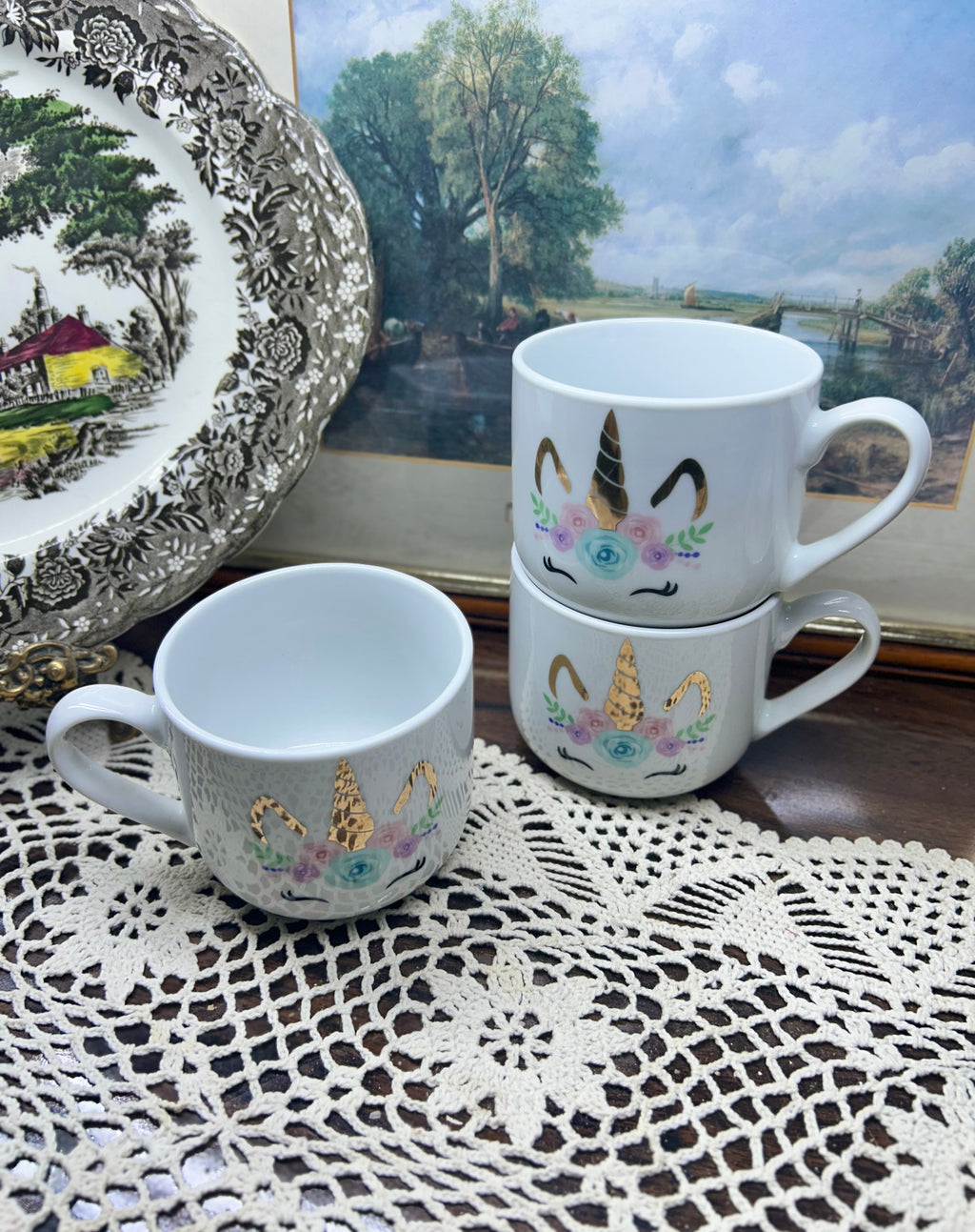 Ceramic unicorn mugs — set of 3