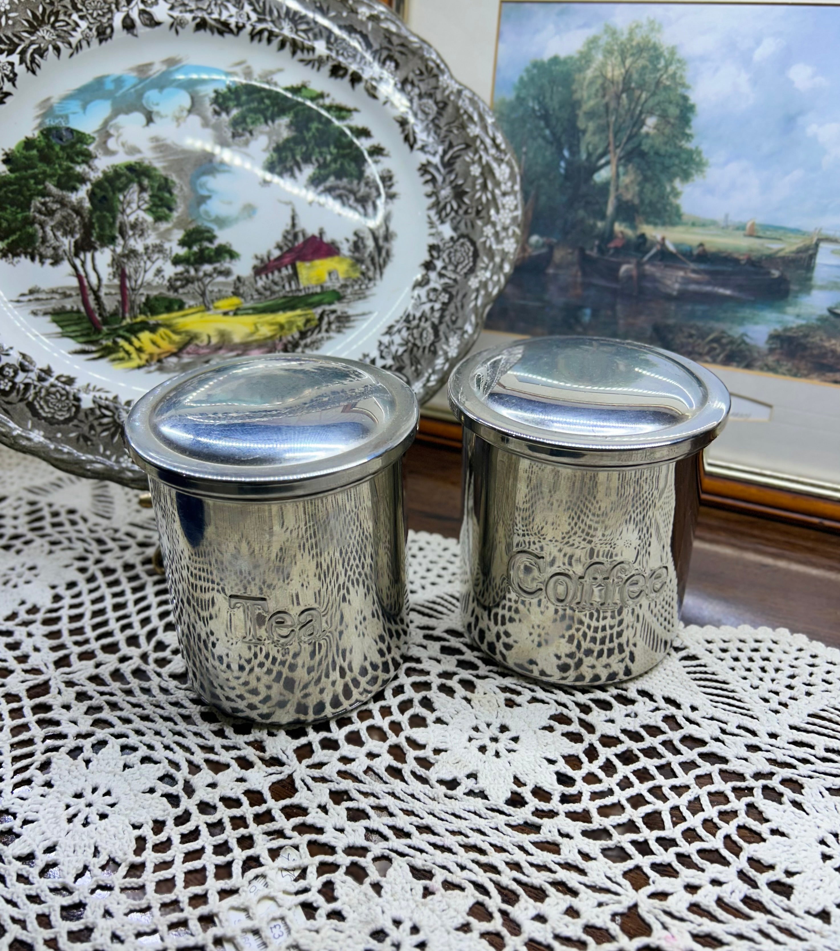 Classic stainless steel storage set including tea & coffee canisters — Set of 2