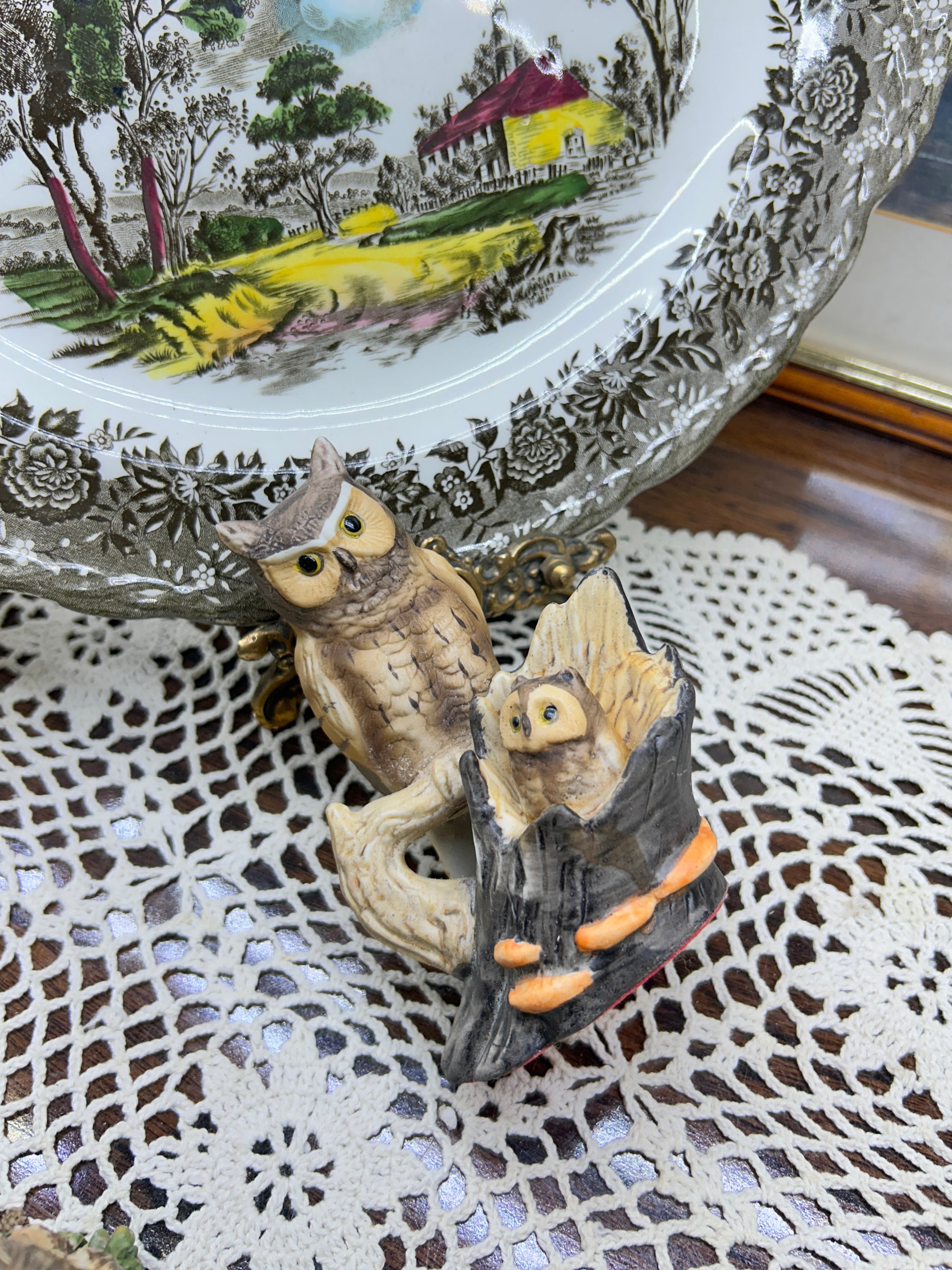 Ceramic hand-painted owl figurine 5”