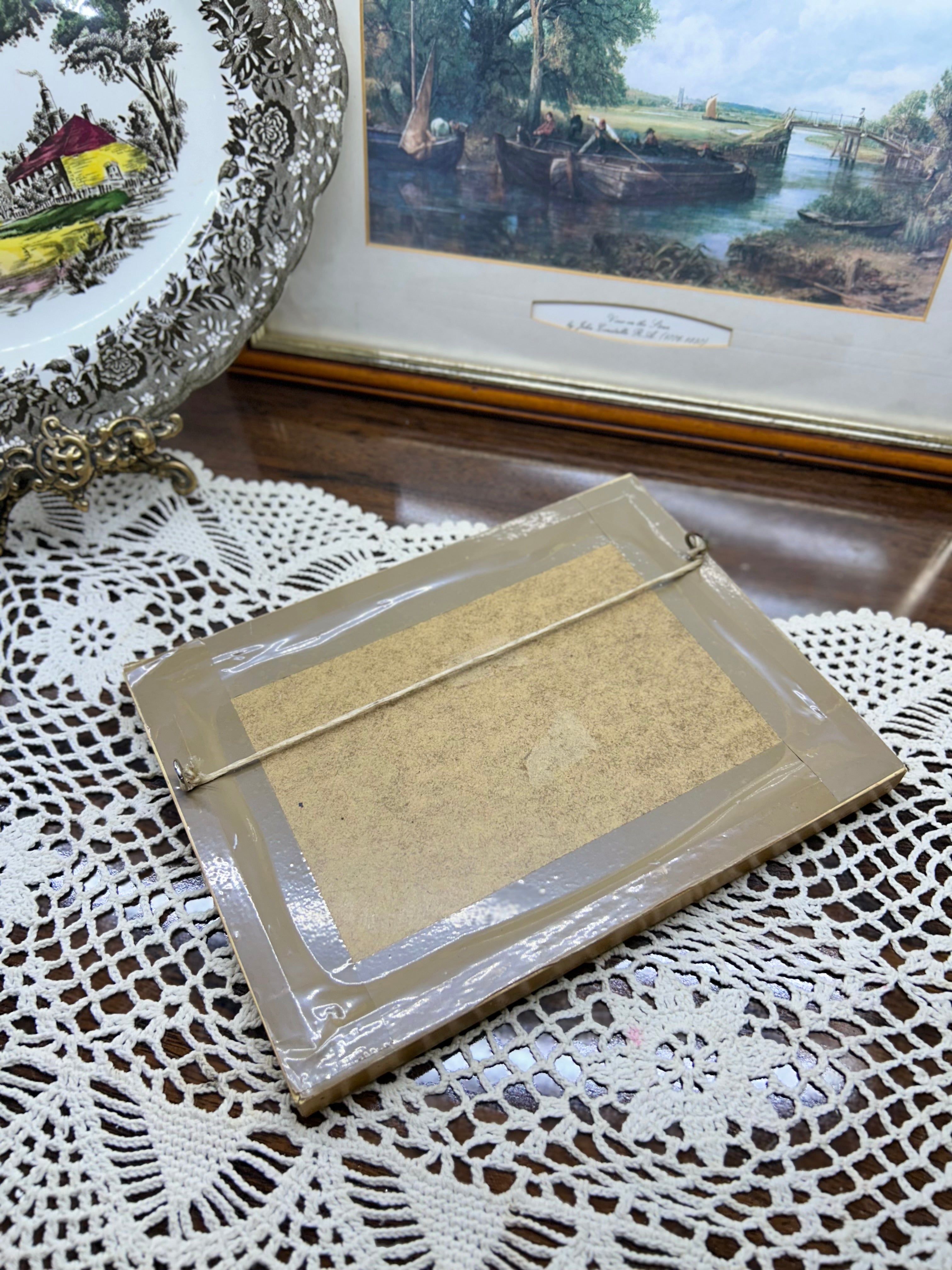 Vintage frame Dulux holographic foil art print depicting a sailing ship