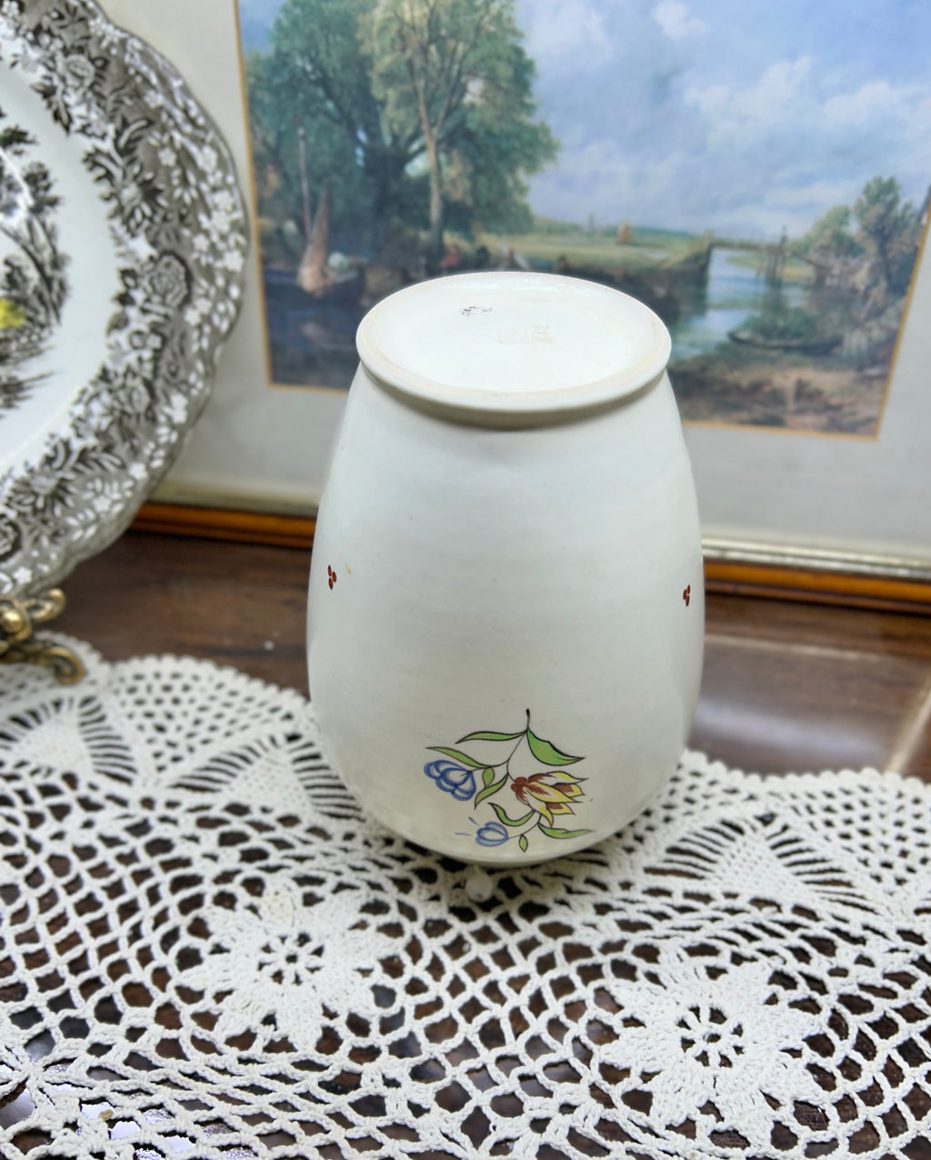 Vintage hand-painted porcelain decorative vase with a floral design — 7”