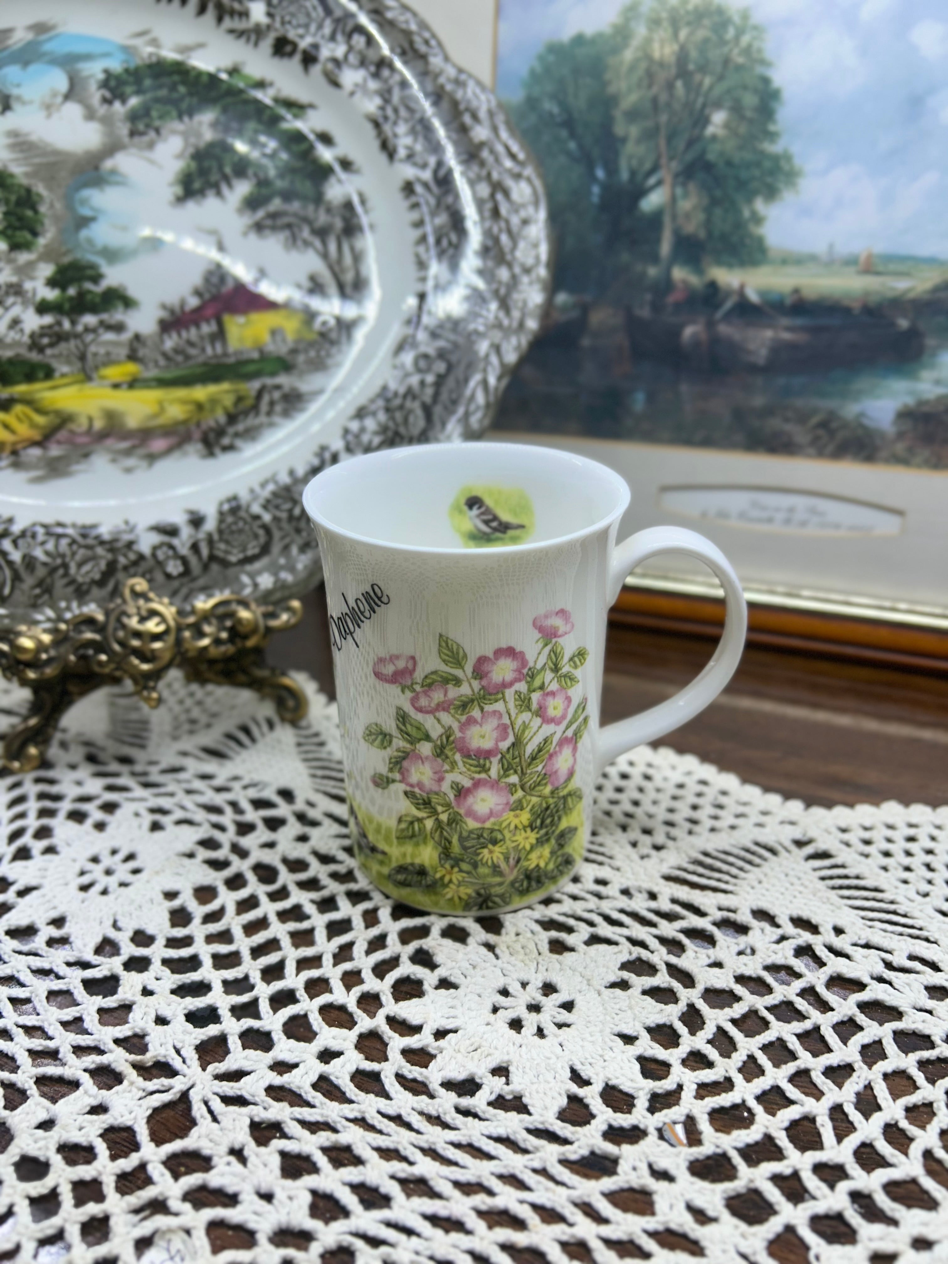 Vintage Fenton “wild roses” mug — fine bone china