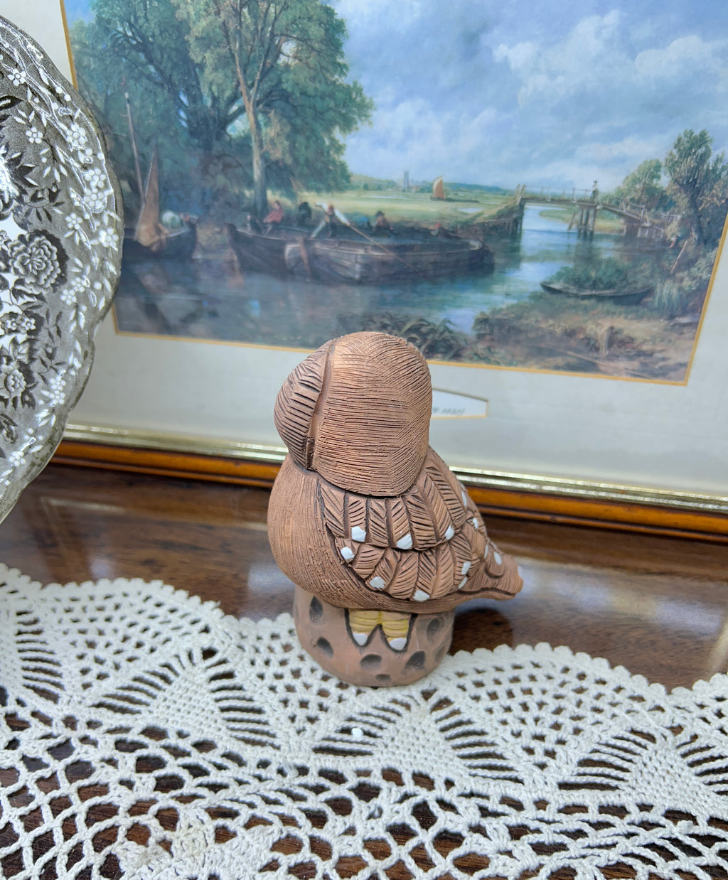 Vintage hand painted owl figurine 5”