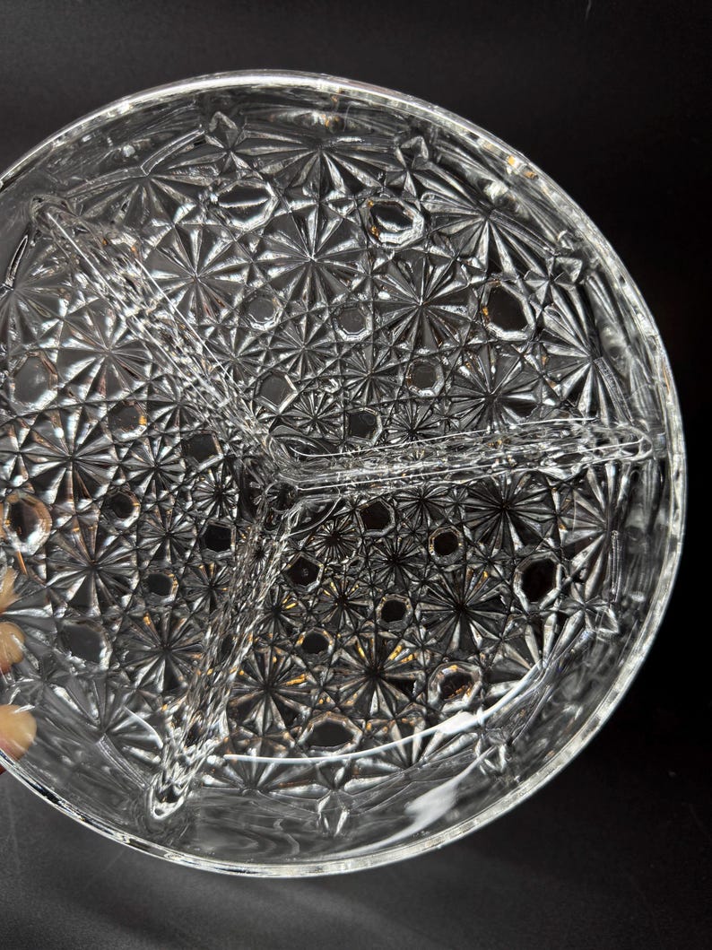French Crystal Cut Glass “Daisy & button” divided dish — Boxed