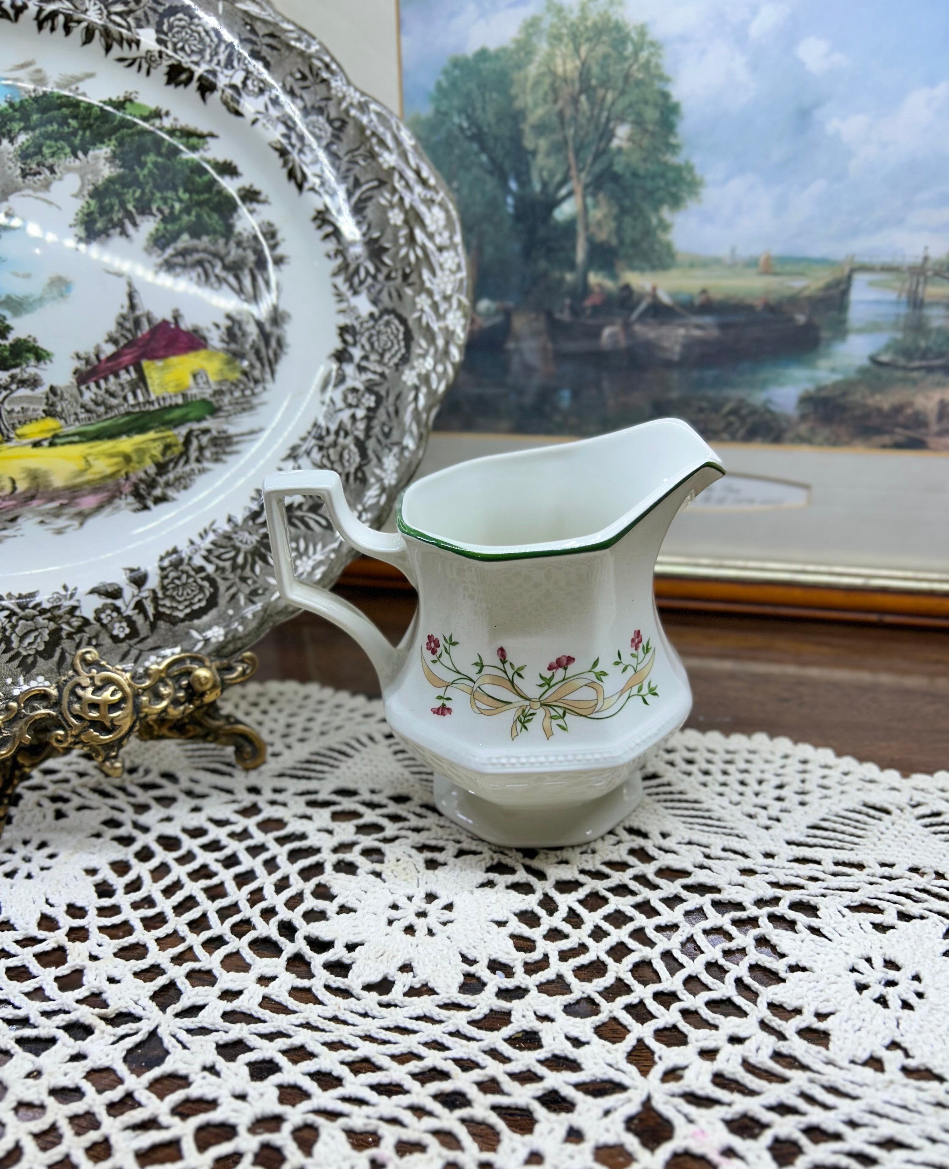 ETERNAL BEAU JOHNSON Brothers China ~ Pink Ribbons Milk Jug / Creamer