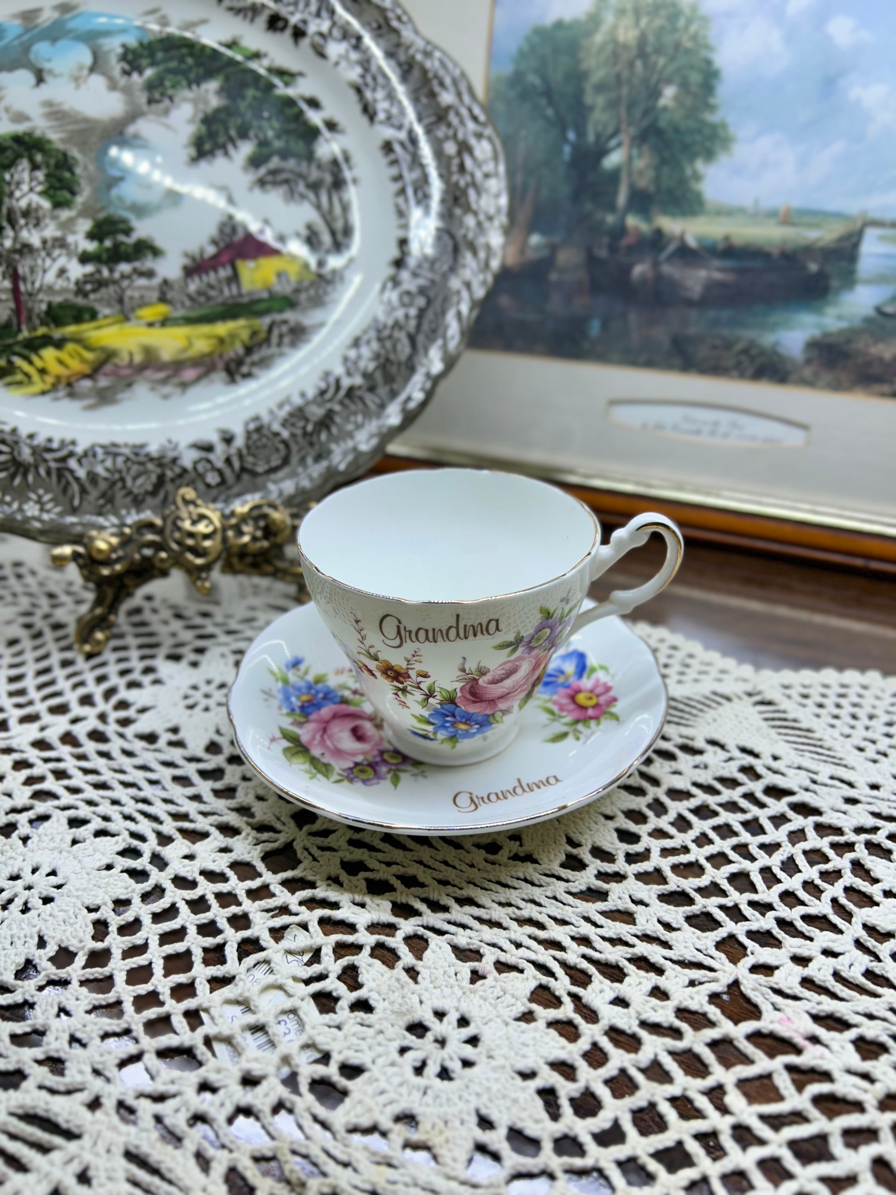 Vintage Argyle “Grandma” Teacup and Saucer Bone China — England