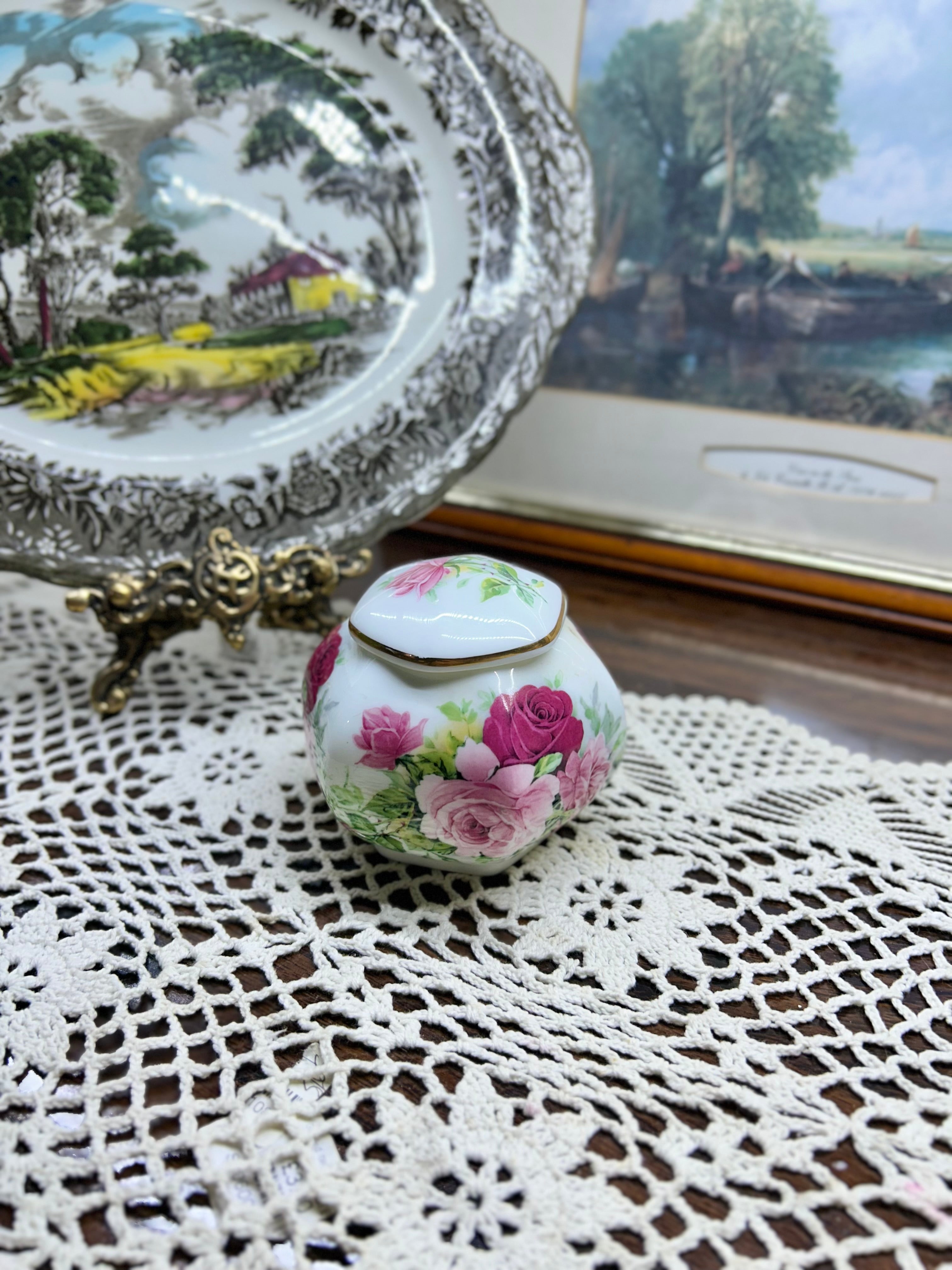Vintage crown floral preserve pot — England