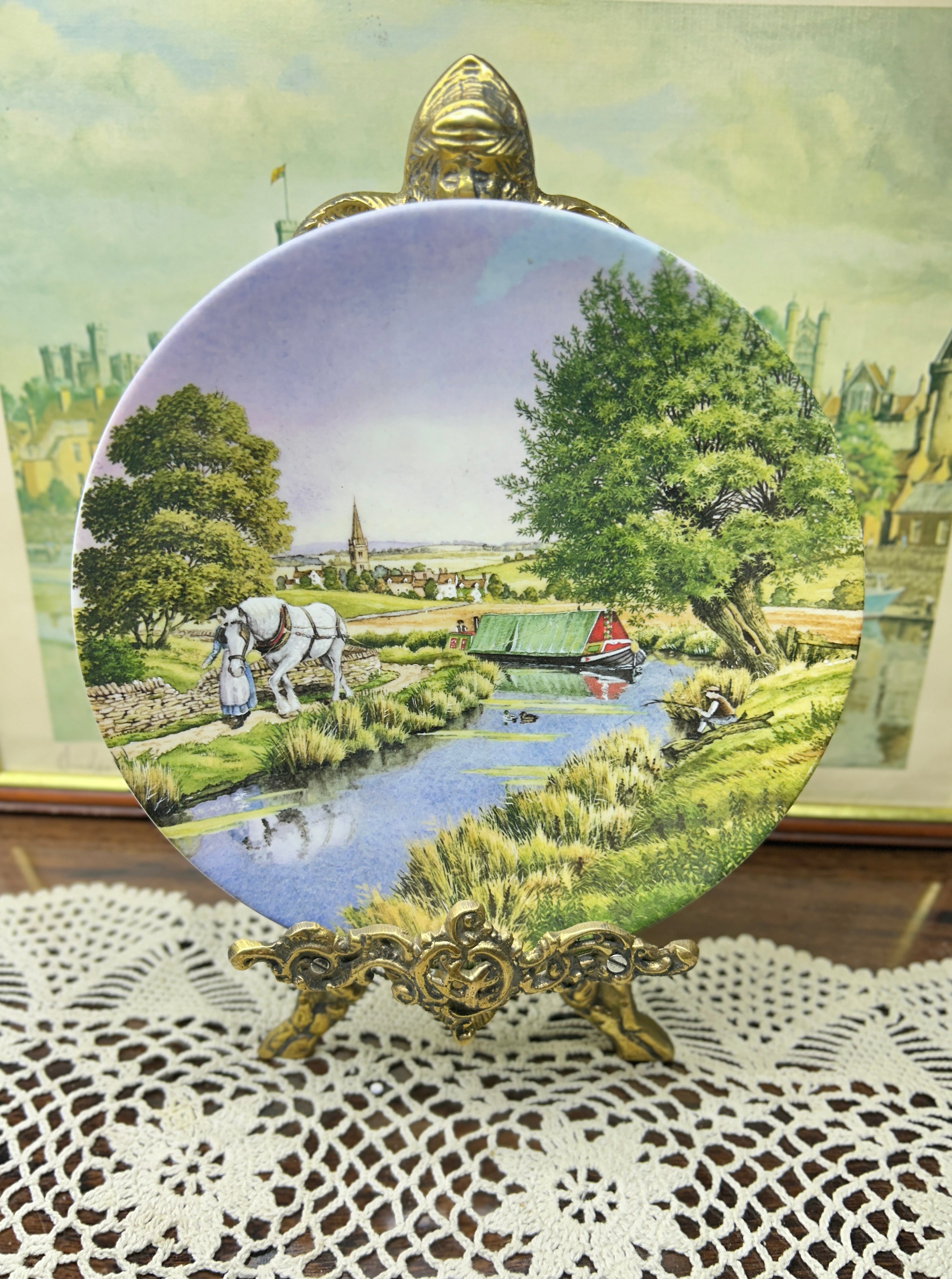 Royal Worcester collector plate titled "Along the Towpath," featuring artwork by Roger Kent 7”