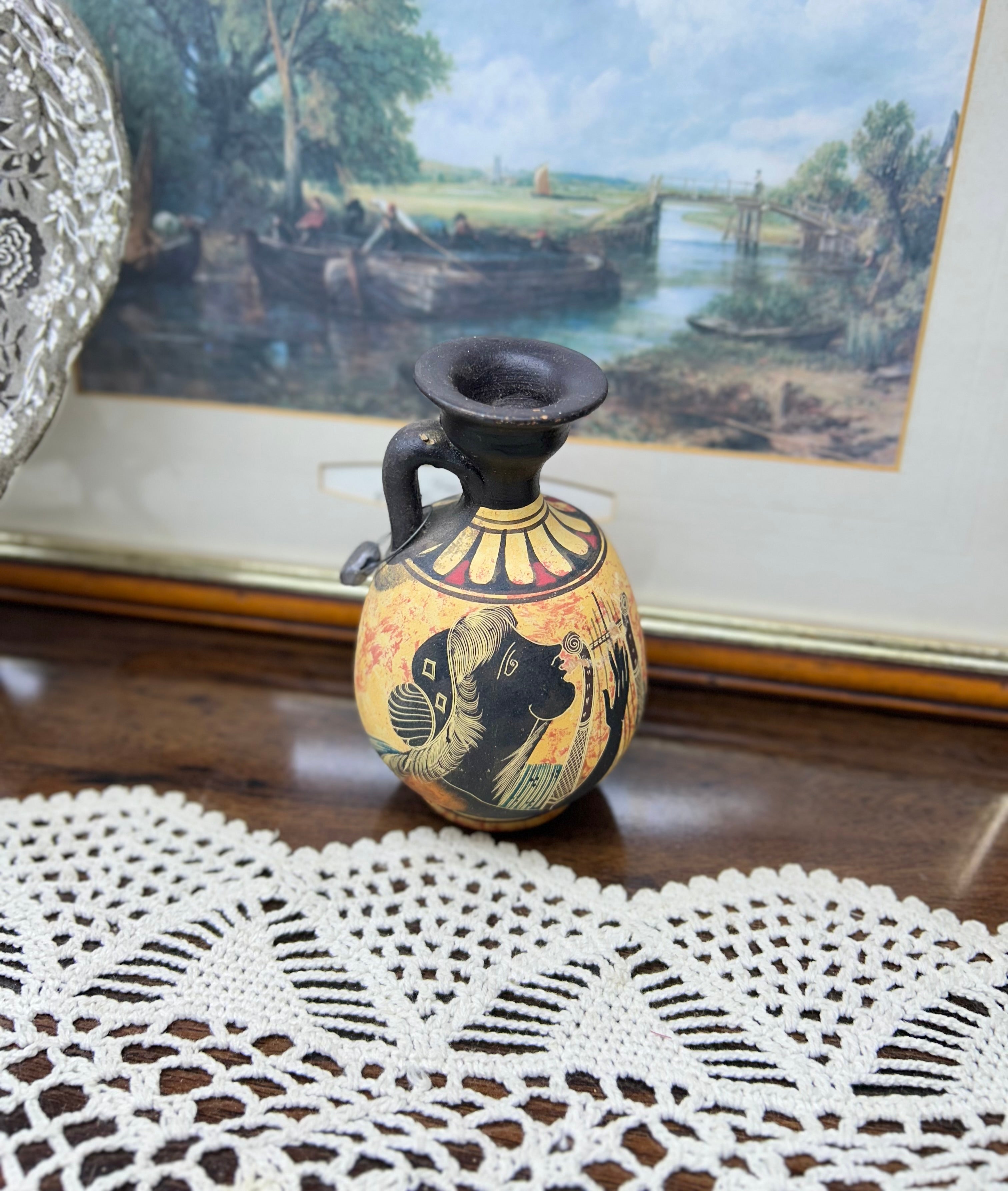 Greek Greek ceramic small oinochoe (wine jug) or amphora-style vase