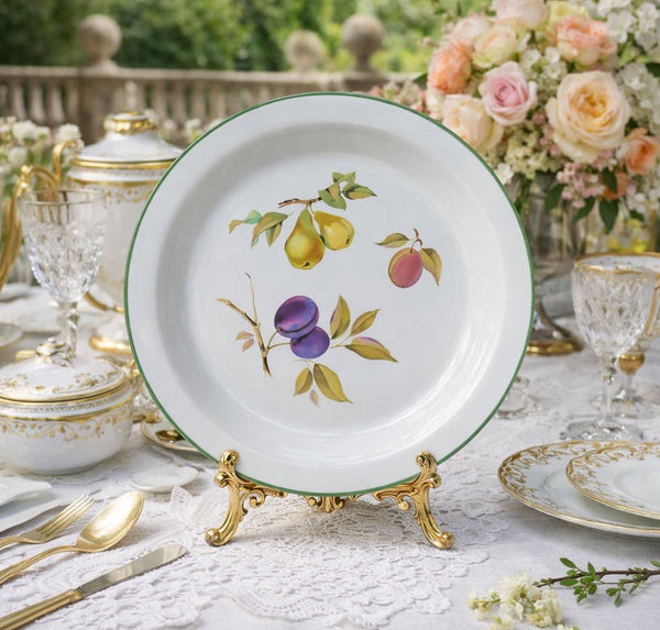 Royal Worcester Pie Baking Plate Evesham Vale Green trim — 1986 England