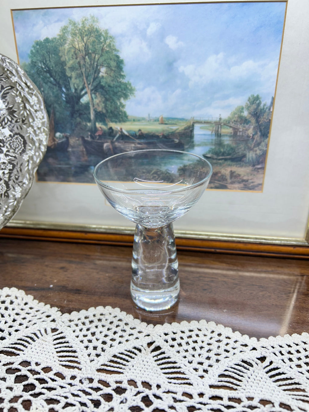 Clear hand-blown glass floating candle holder