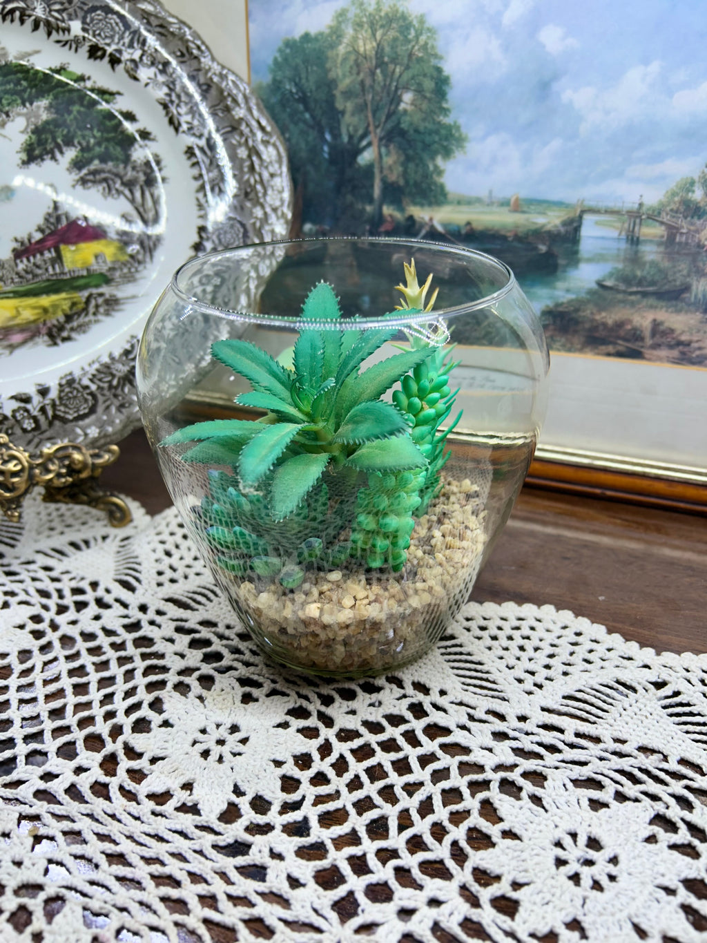 Assorted succulent glass terrarium