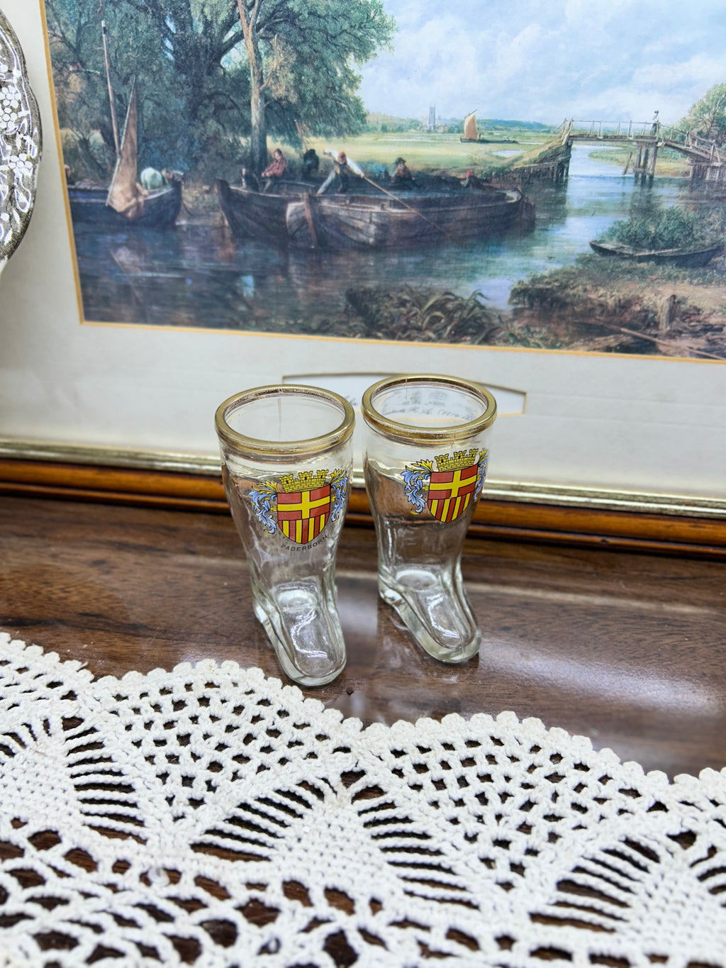 Vintage German souvenir shot glasses shaped like boots