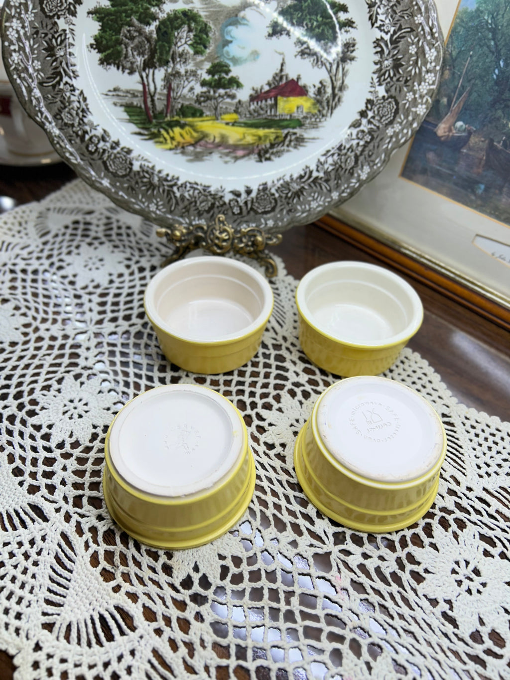 Vintage Cermer stoneware ramekins French baking dishes — SET OF 4