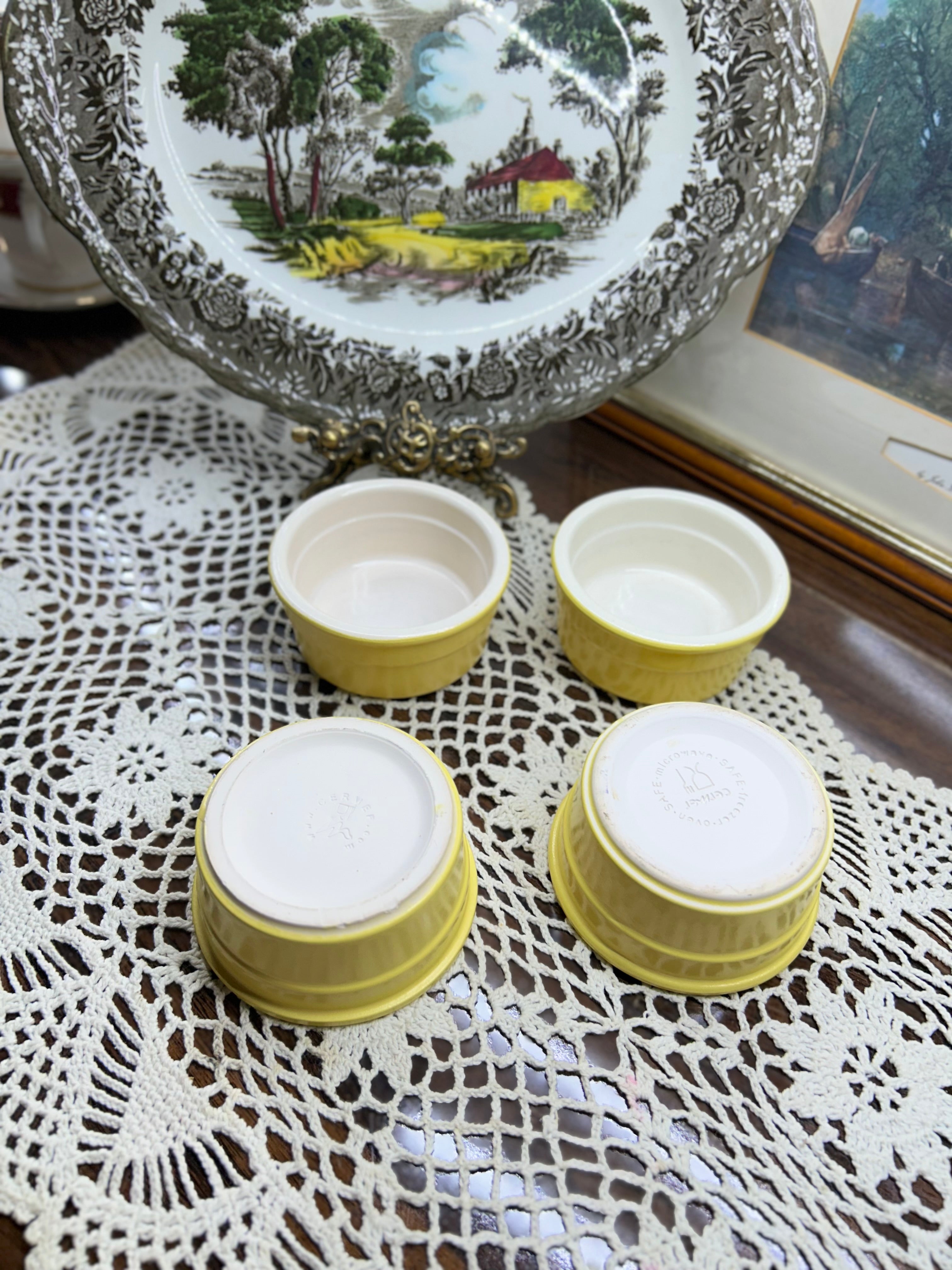 Vintage Cermer stoneware ramekins French baking dishes — SET OF 4