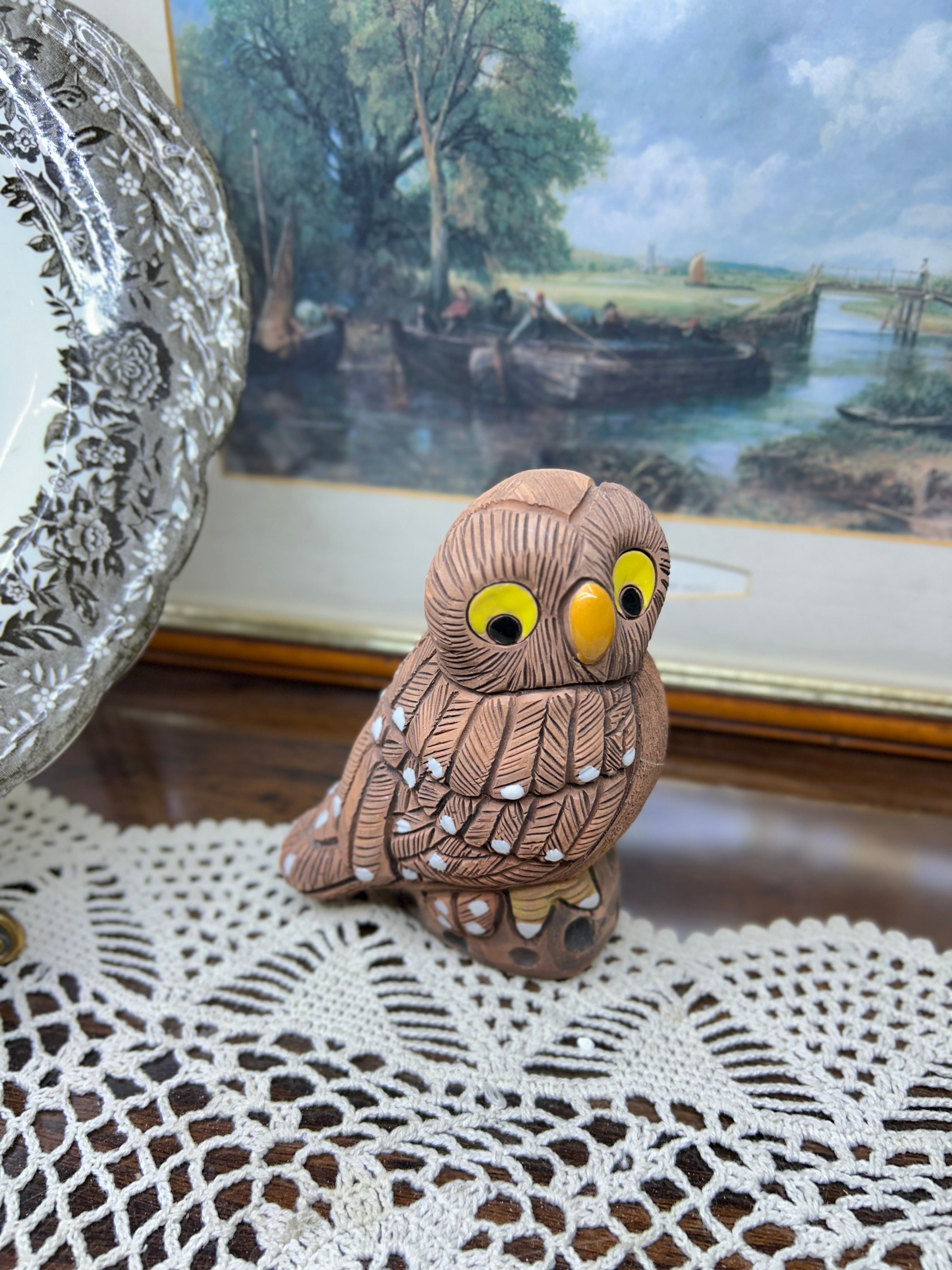 Vintage hand painted owl figurine 5”