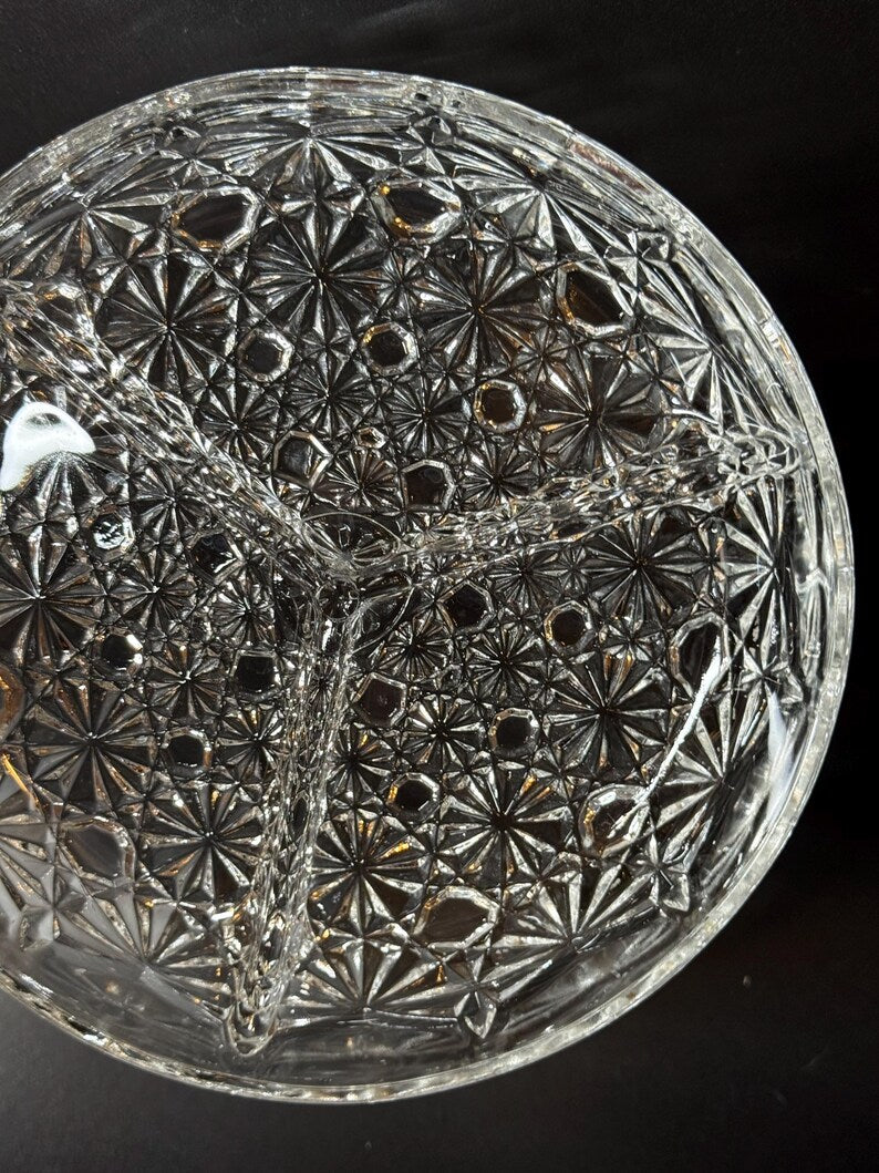 French Crystal Cut Glass “Daisy & button” divided dish — Boxed