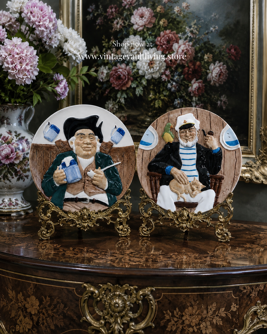 Pair of Vintage “Jack Tar” Collectible 3D Plates by Davenport Pottery, Staffordshire