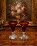 Rare RUBY RED art deco glass candle holders — pair