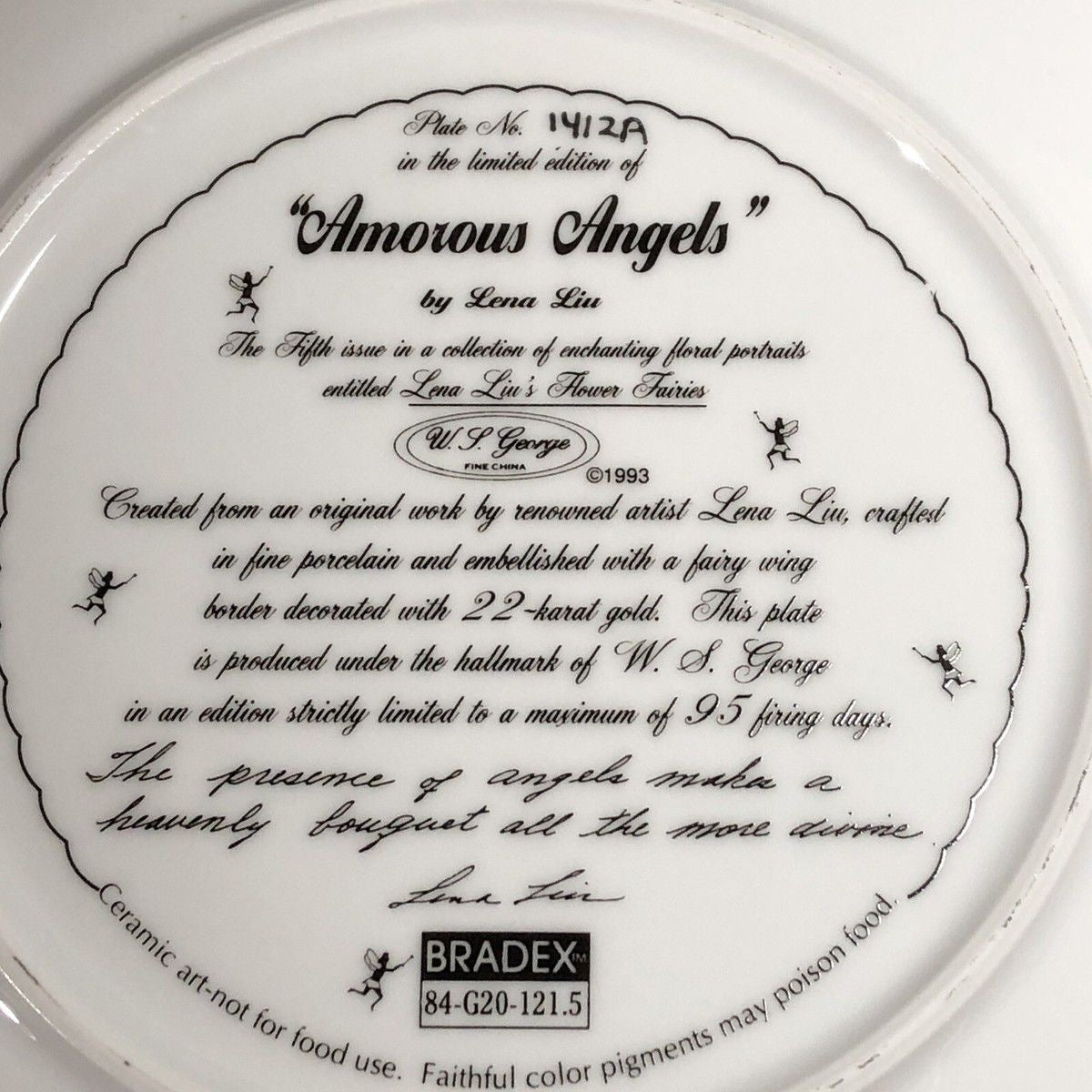 Lena Liu's Basket Bouquets "Amorous Angels" Collectors Plate by WS George, 1992 LIMITED EDITION