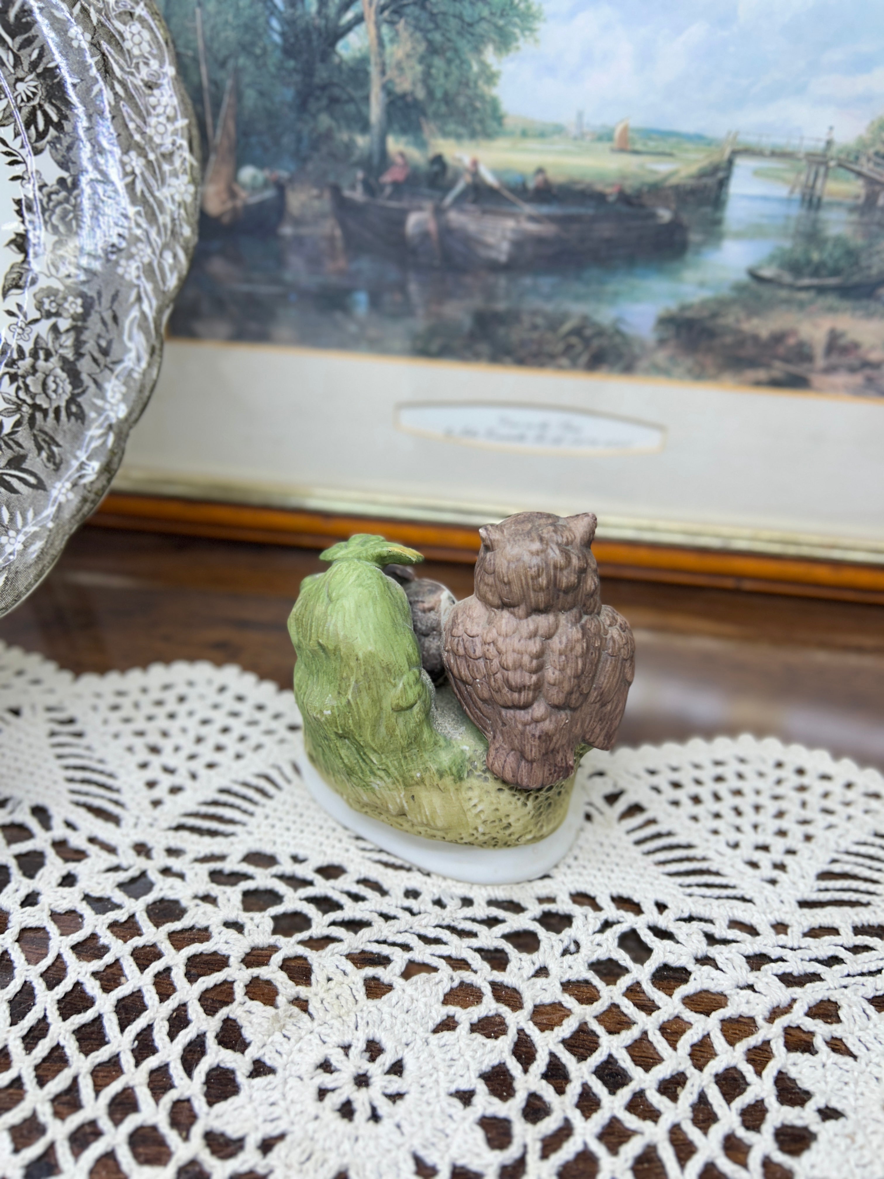 Vintage porcelain hand-painted owl figurine