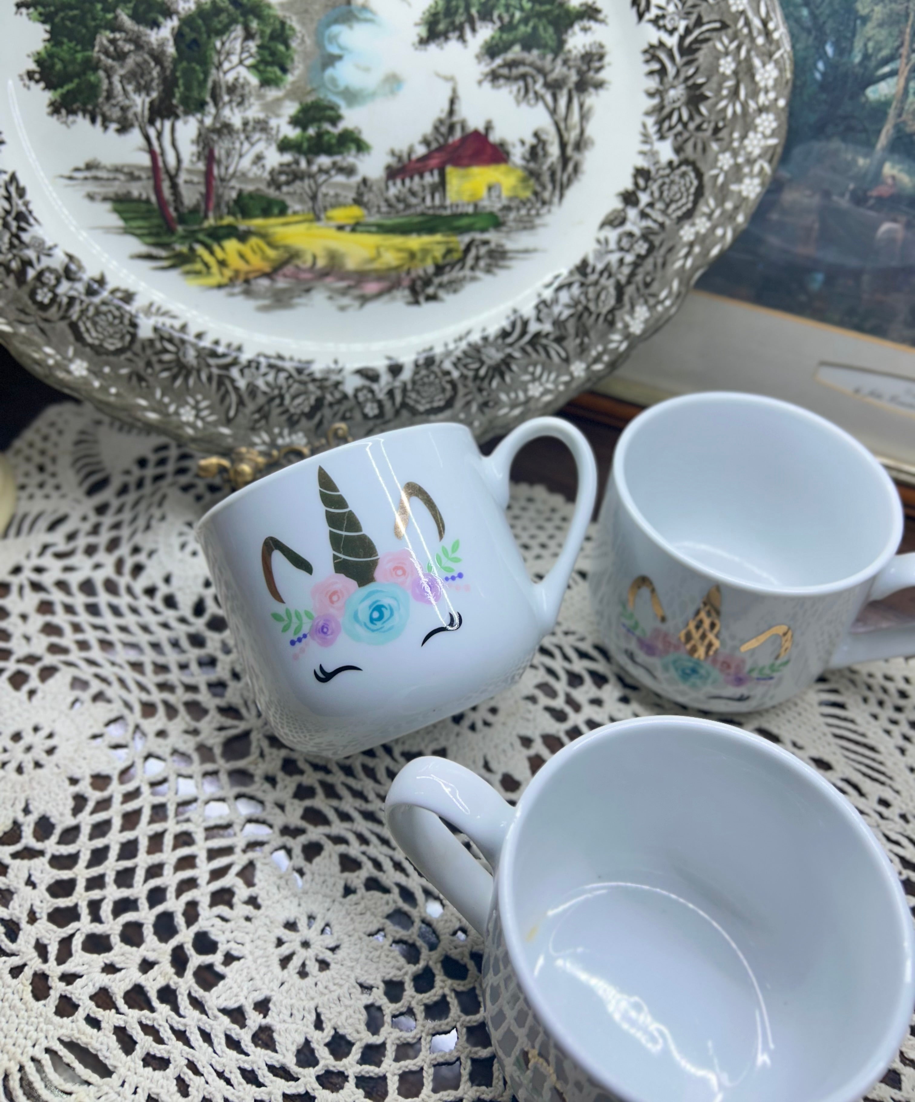 Ceramic unicorn mugs — set of 3