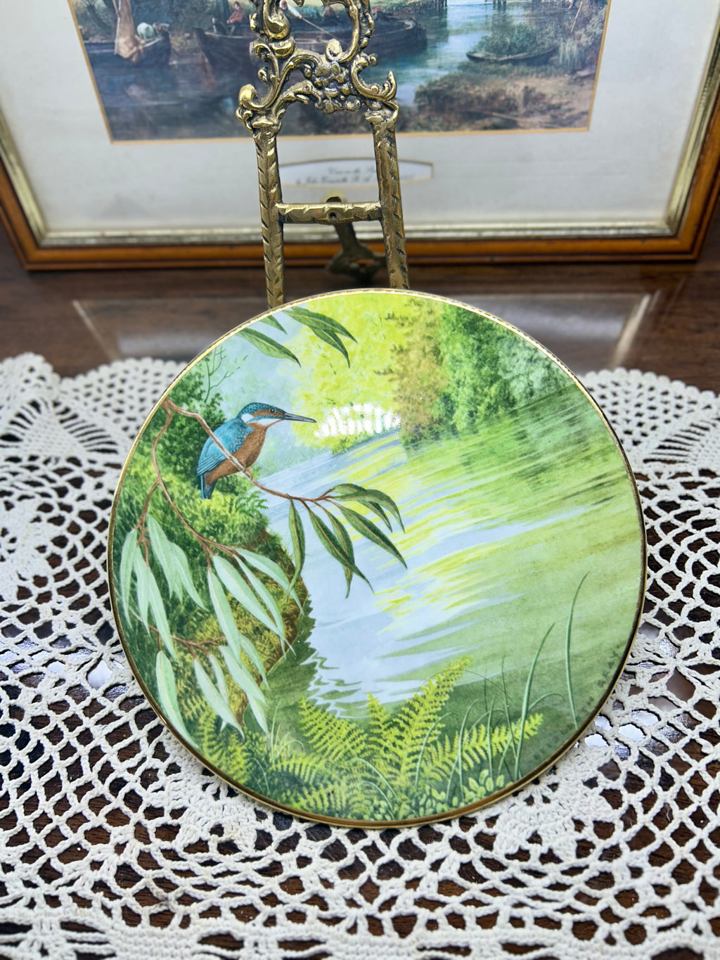 Vintage wall decorative Royal Doulton collector plate titled "The Riverside Kingfisher" — England